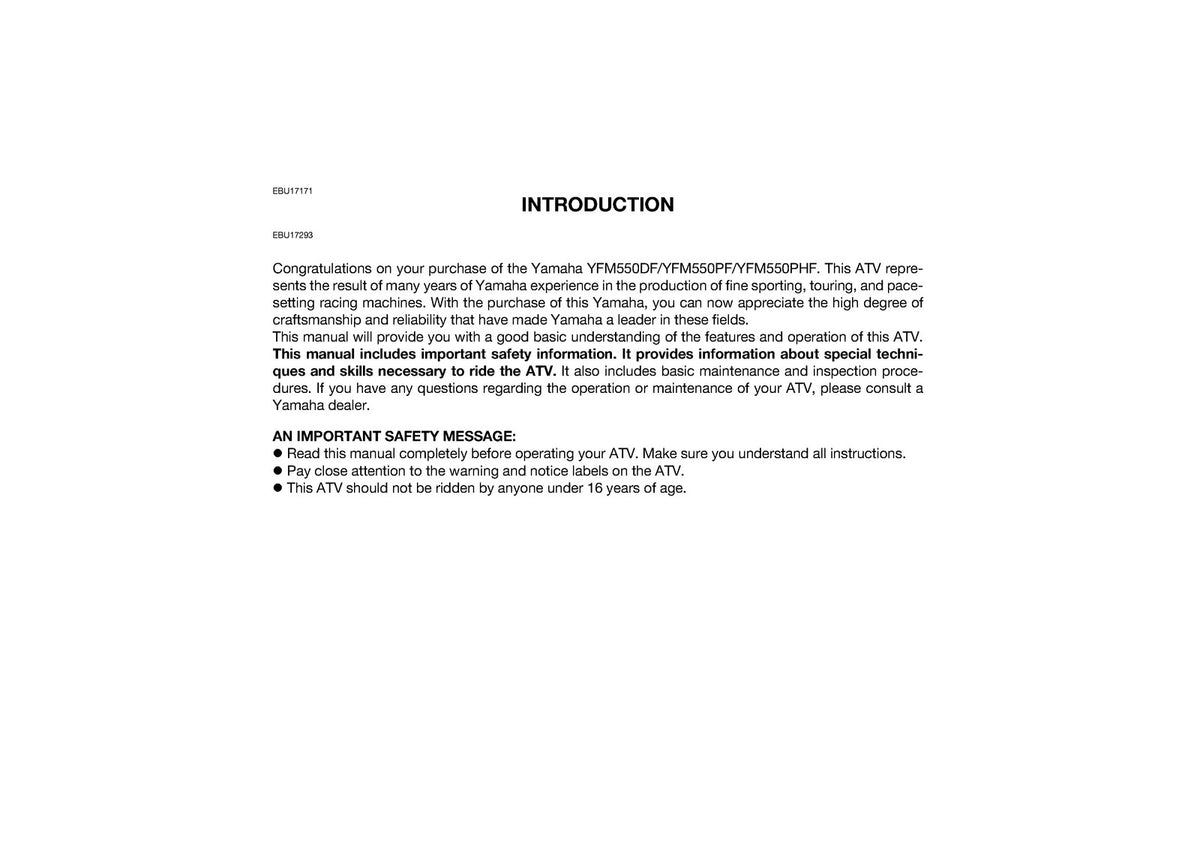 YAMAHA YFM550DF YFM550PF YFM550PHF Grizzly 550 ATV Owners Manual 2014 - BOUND