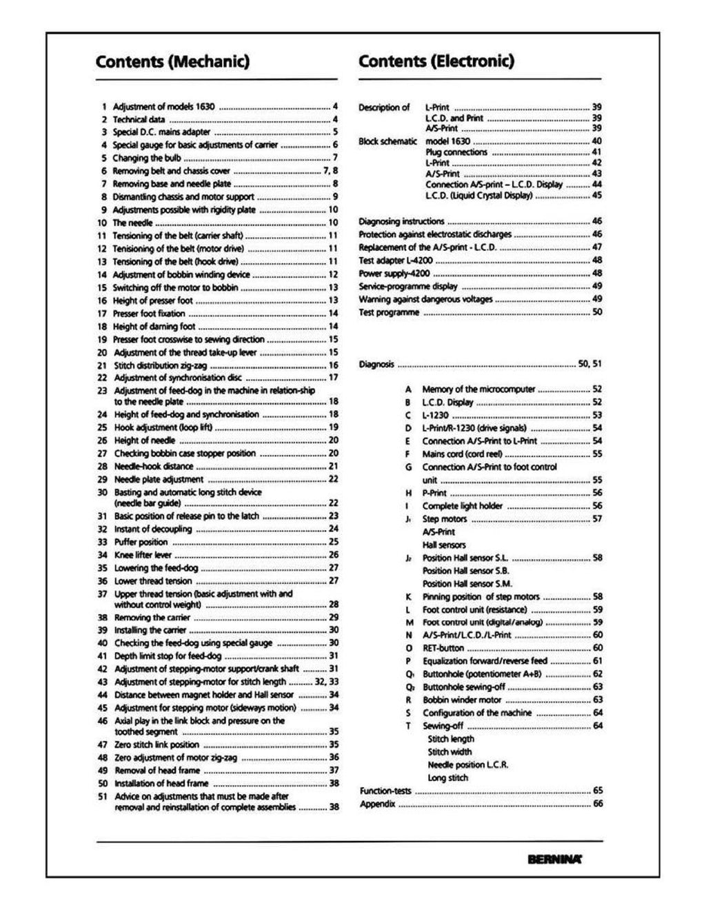 BERNINA 1630 Service Manual - STEEL WIRE BOUND - PROTECTIVE COVERS
