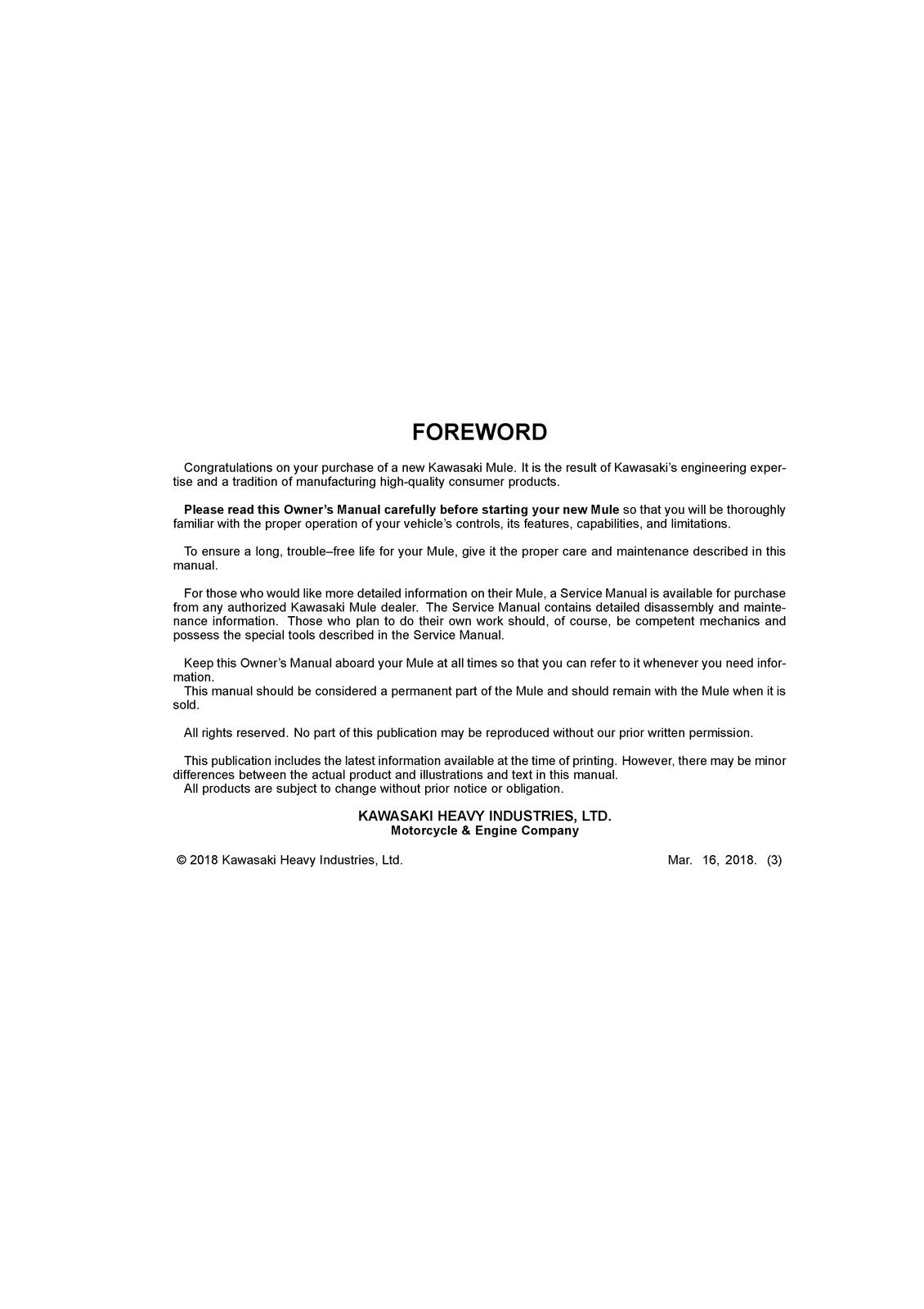 KAWASAKI Mule Pro-MX EPS LE Utility Vehicle Owners Manual 2019 - WIRE BOUND