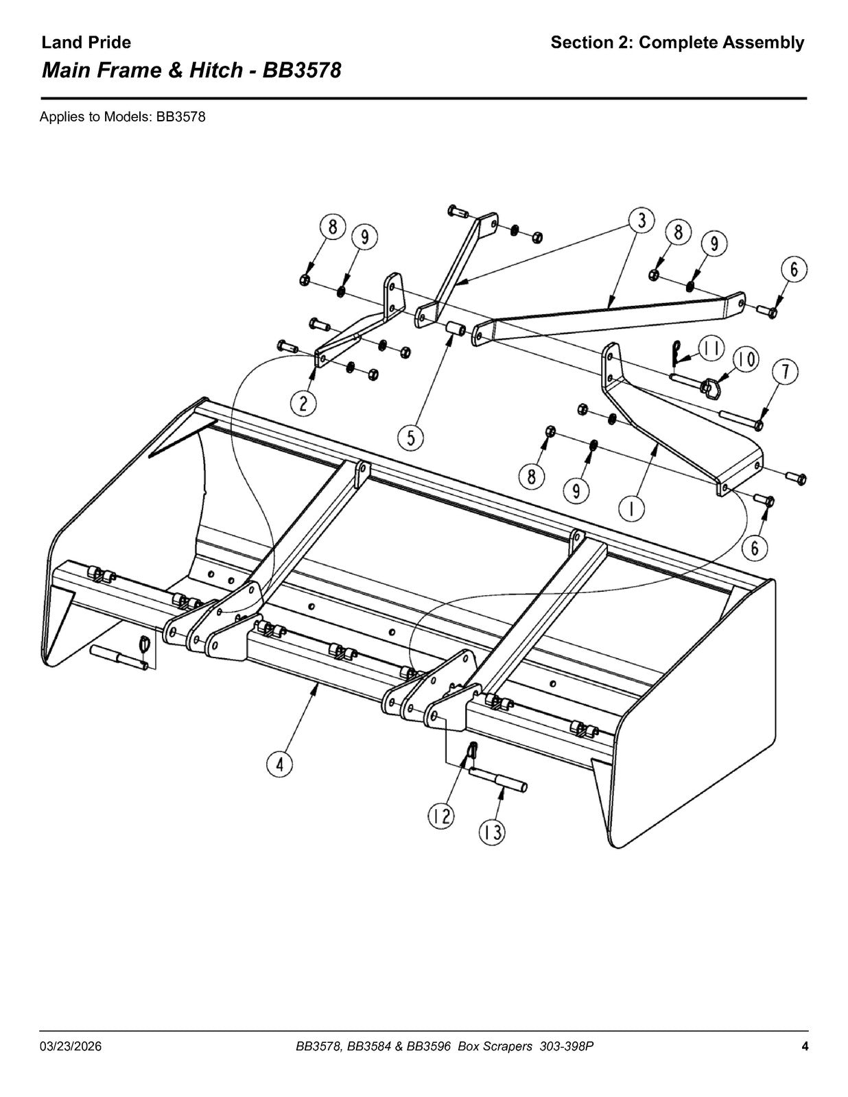 LAND PRIDE BB35 Series Box Scrapers Parts Manual 2026 - WIRE BOUND - COVERS