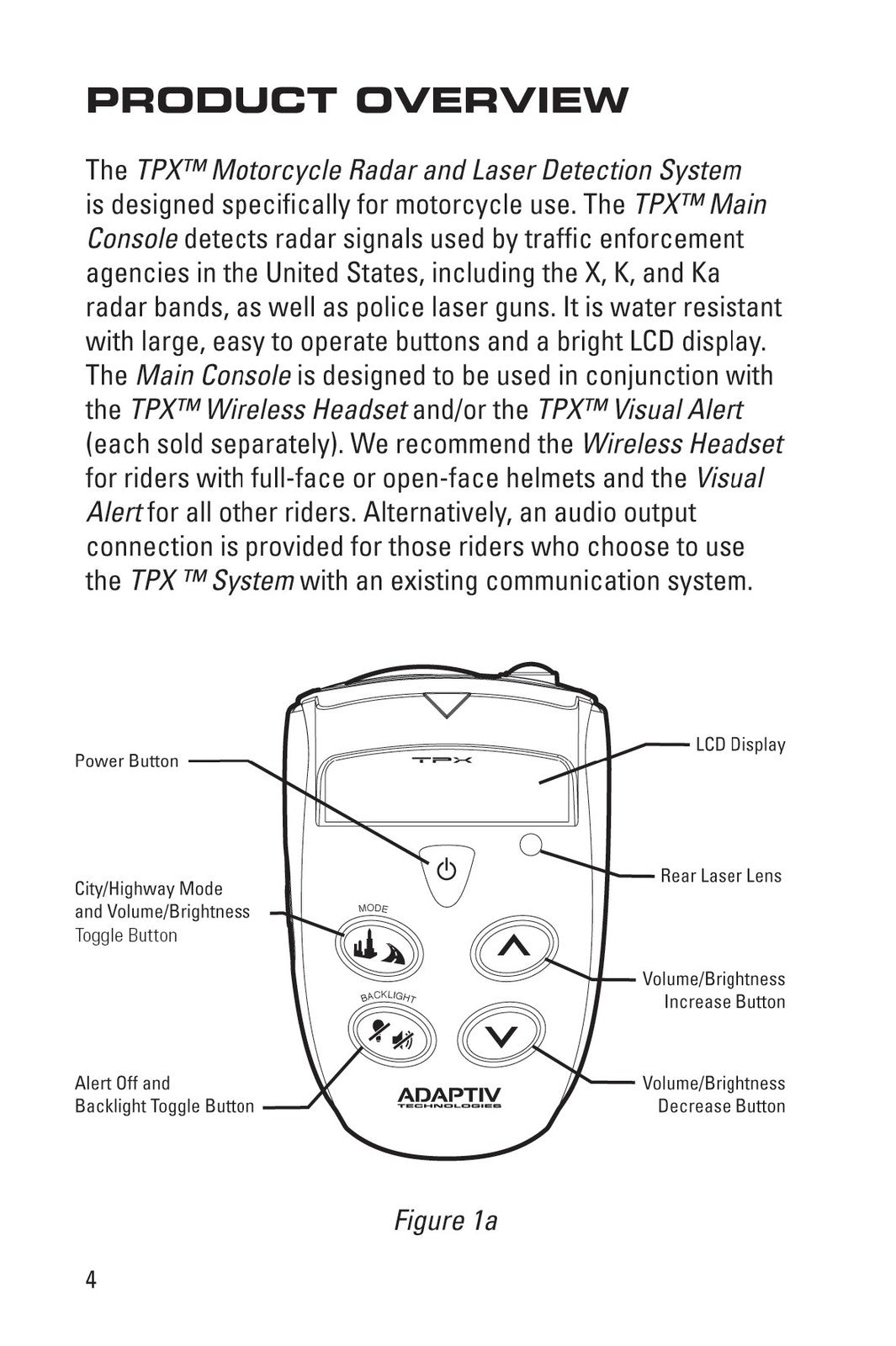 ADAPTIV TECHNOLOGIES TPX Motorcycle Radar Laser Detection System Manual - BOUND