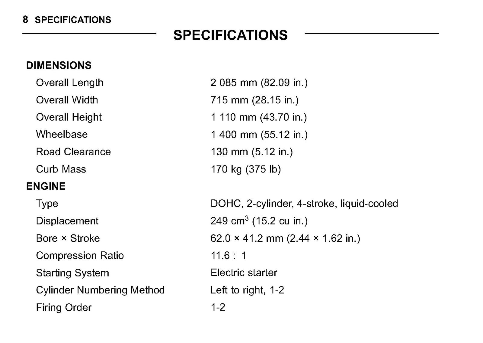 KAWASAKI Ninja 250R Motorcycle Quick Reference Guide Manual 2012 - BOUND