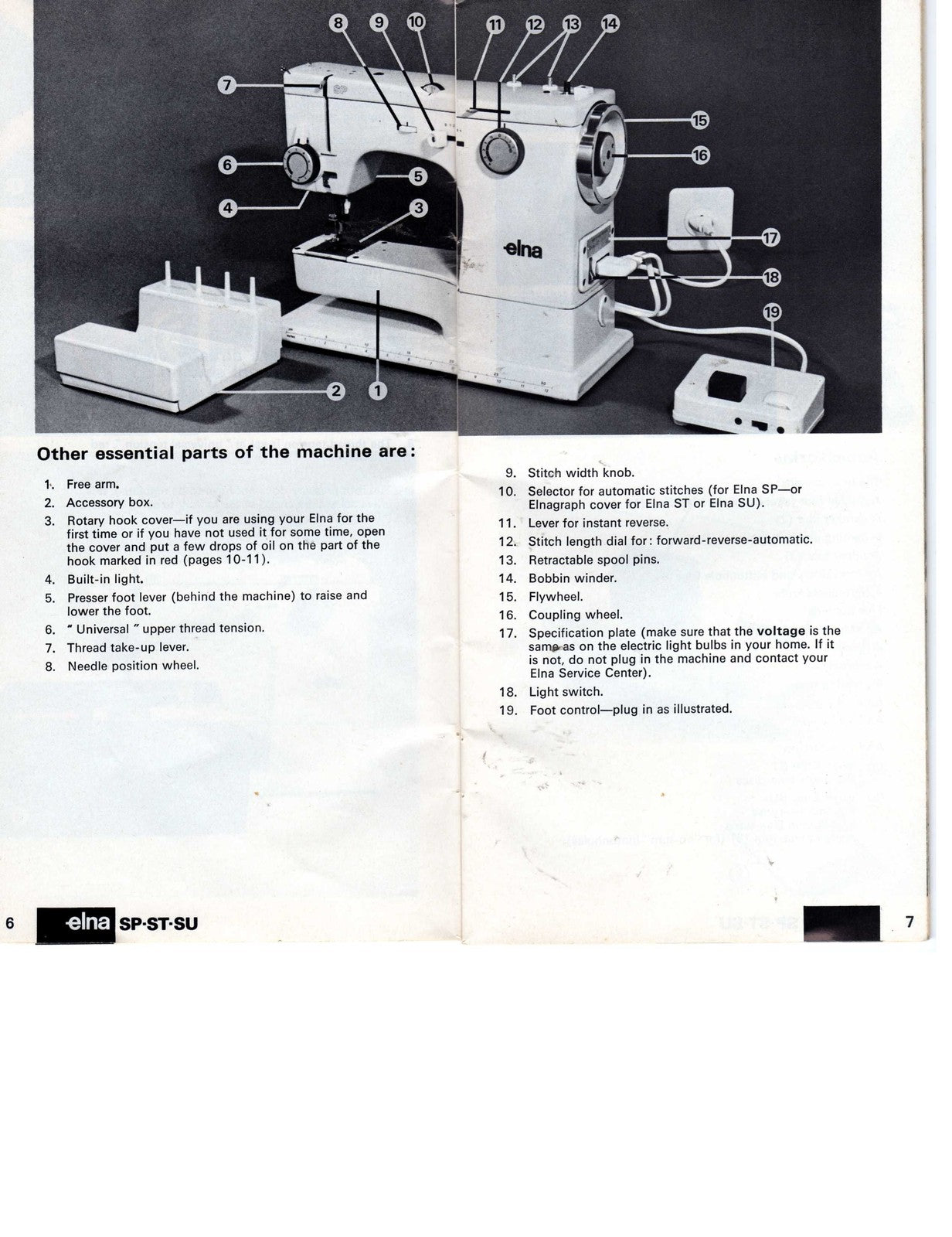 ELNA SP ST SU Sewing Machine Instruction Manual - WIRE BOUND - TOUGH COVERS