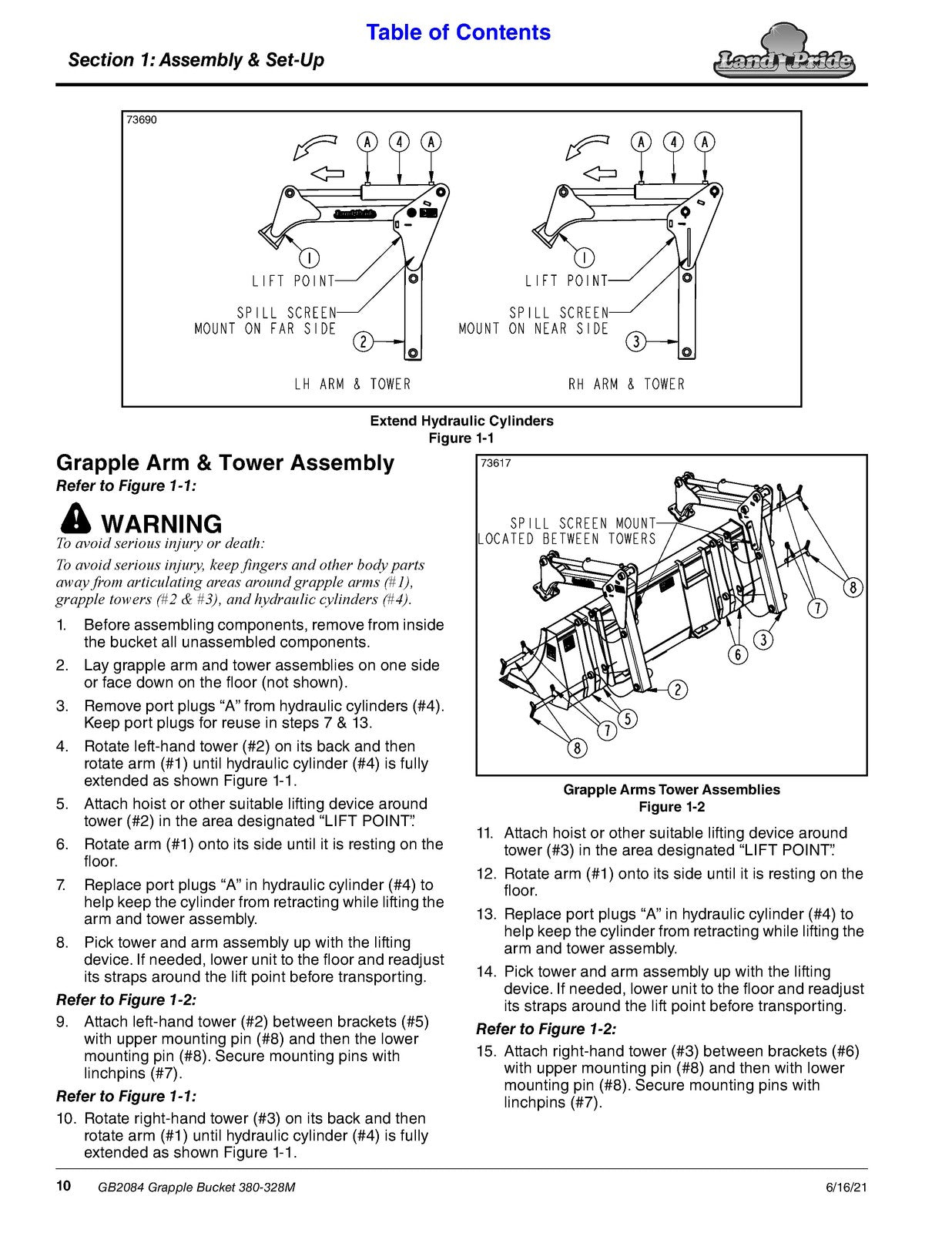 LAND PRIDE GB20 Series Grapple Bucket Operators Manual - WIRE BOUND - COVERS