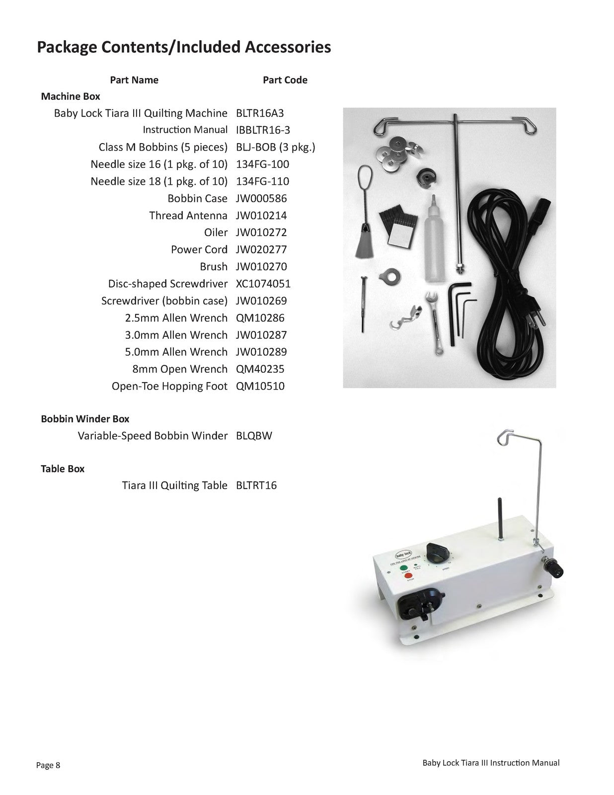 BABY LOCK Tiara III BLTR16-3 Quilting Machine Instruction Manual - WIRE BOUND
