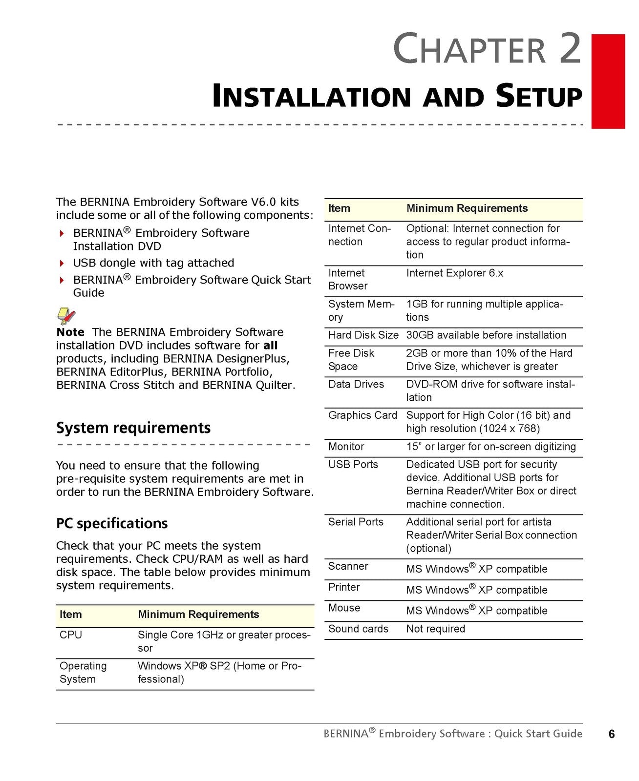BERNINA Embroidery Software 6 Quick Start Guide Manual - WIRE BOUND - COVERS