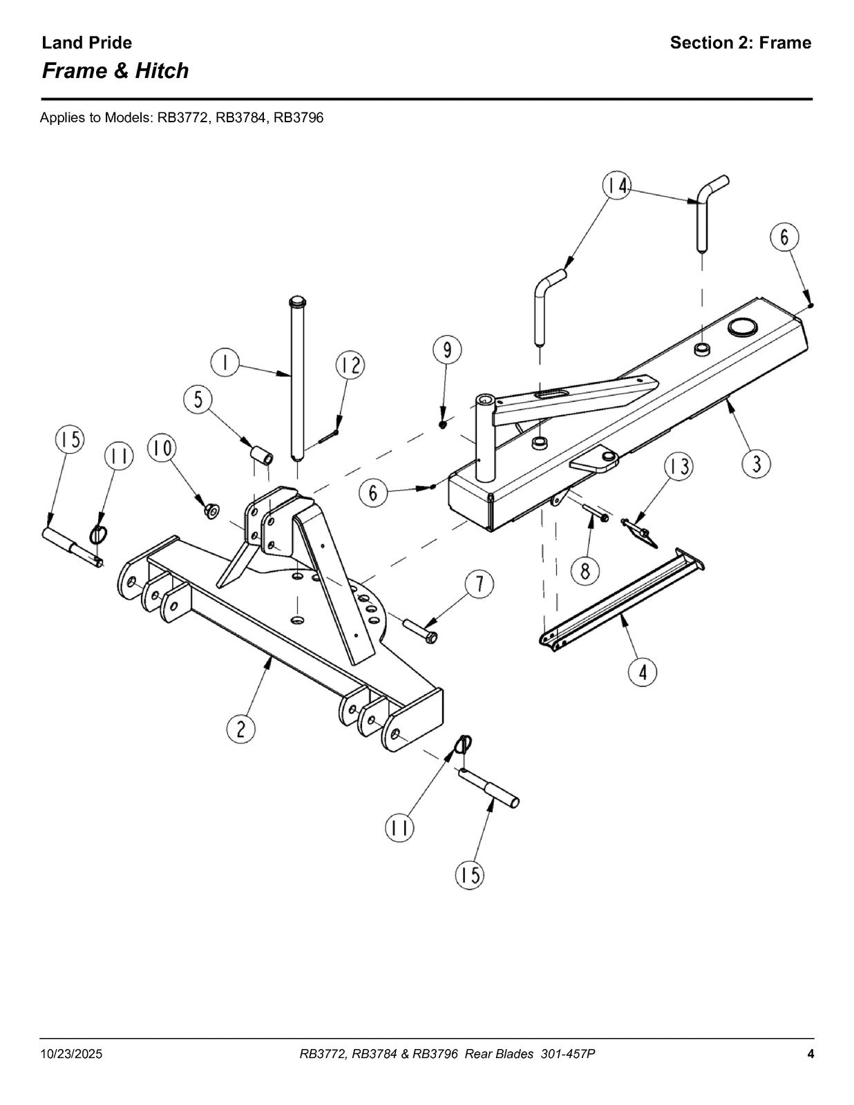 LAND PRIDE RB37 Series Rear Blades Parts Manual 2025 - WIRE BOUND - TOUGH COVERS