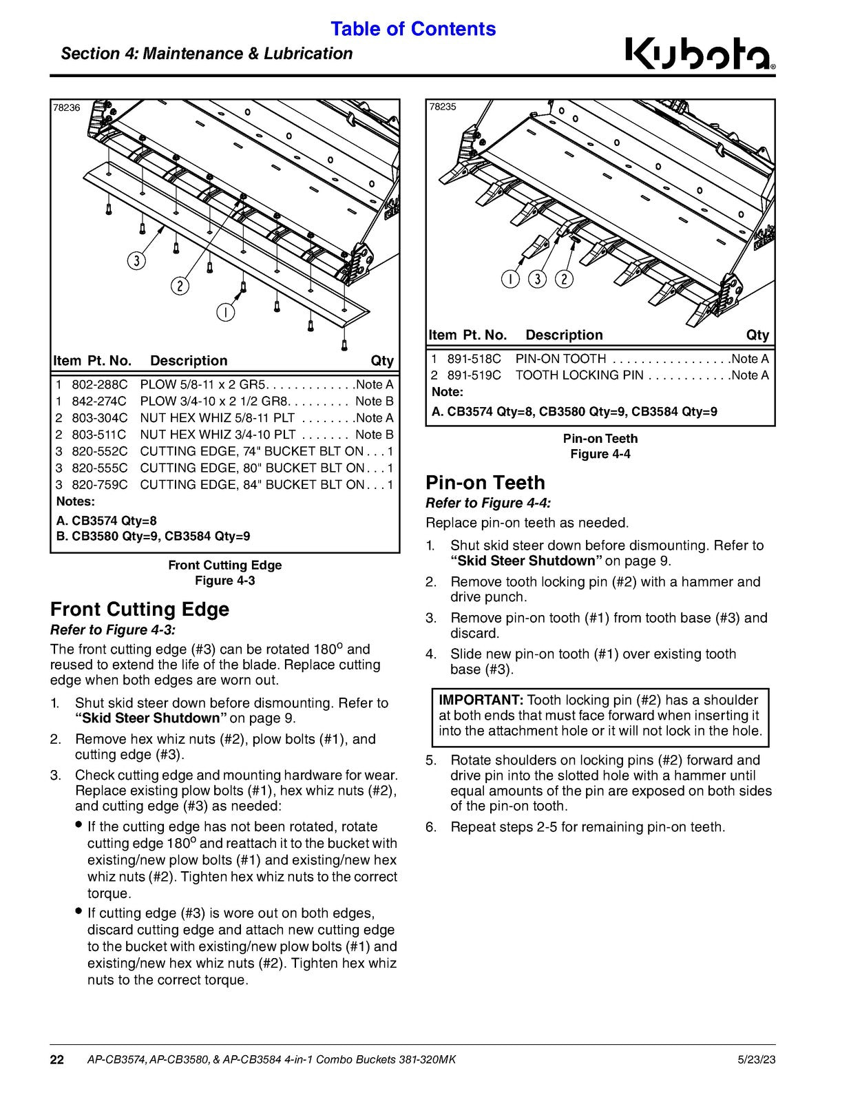 LAND PRIDE CB35 Series Combination Bucket Operators Manual - WIRE BOUND - COVERS