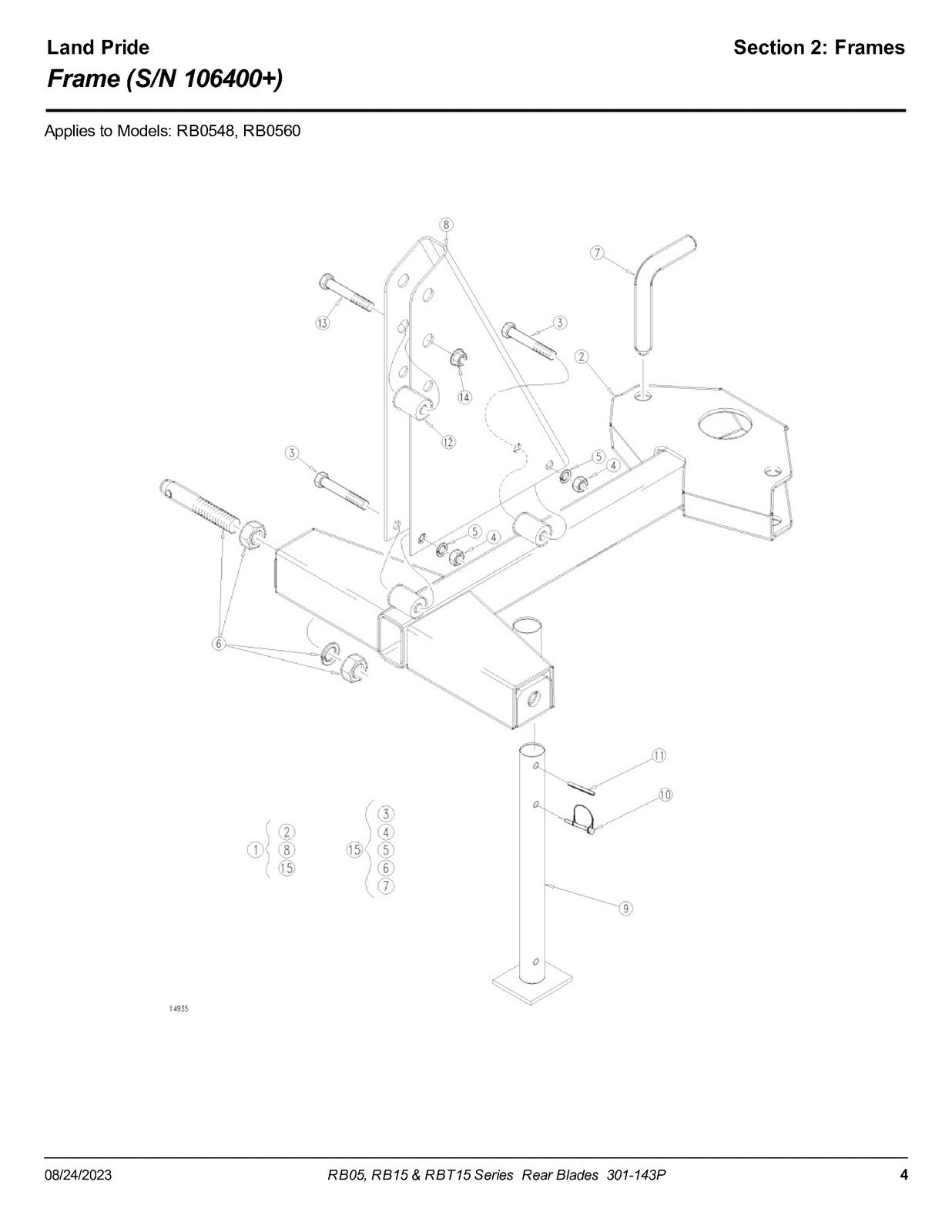 LAND PRIDE RB05 Series Rear Blades Parts Manual 2023 - WIRE BOUND - TOUGH COVERS