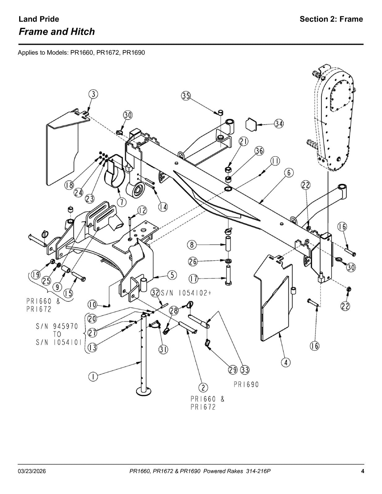 LAND PRIDE PR16 Series Powered Rakes Parts Manual 2026 - WIRE BOUND - COVERS