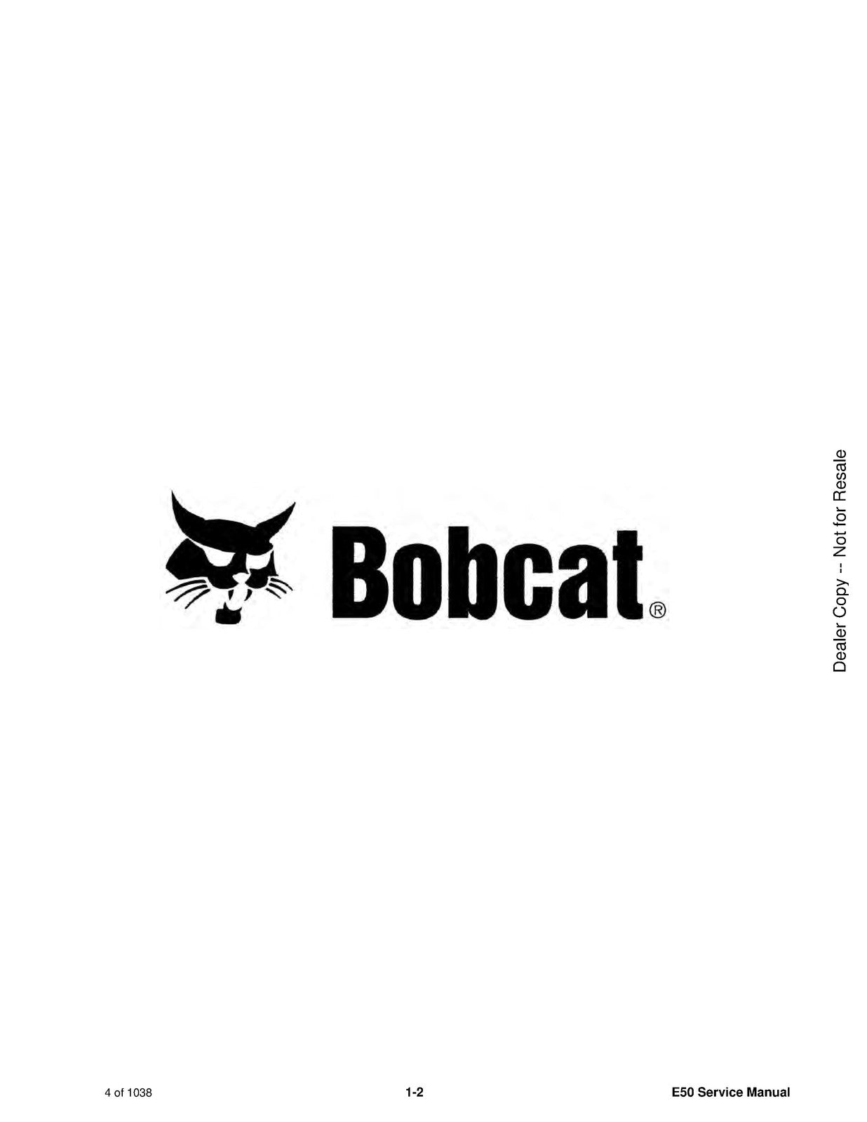 BOBCAT E50 Compact Excavator Service Manual 2019 - BOUND - COVERS - XL FOLDOUTS