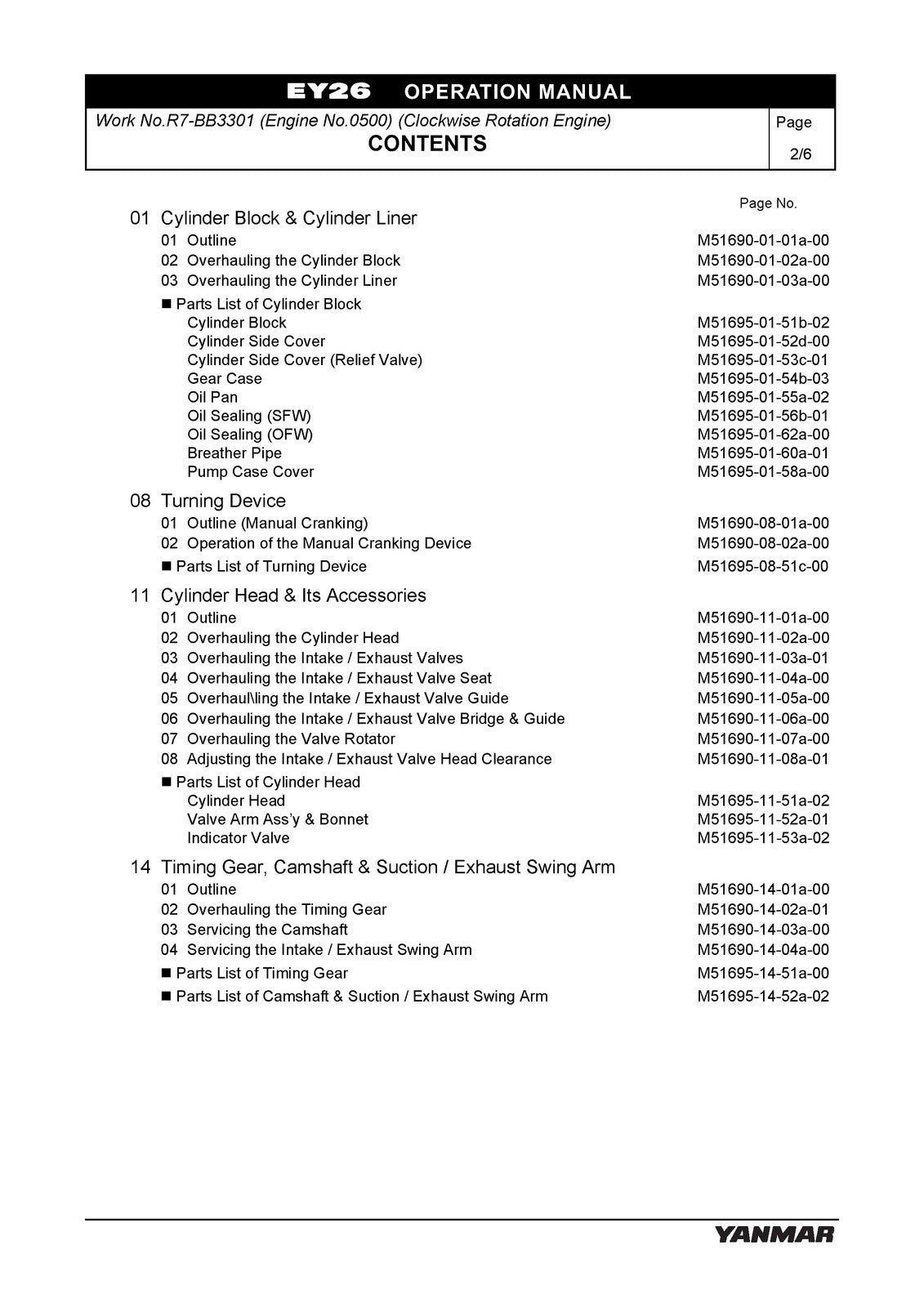 YANMAR 6EY26 Marine Propulsion Engine Operation Manual - WIRE BOUND - COVERS