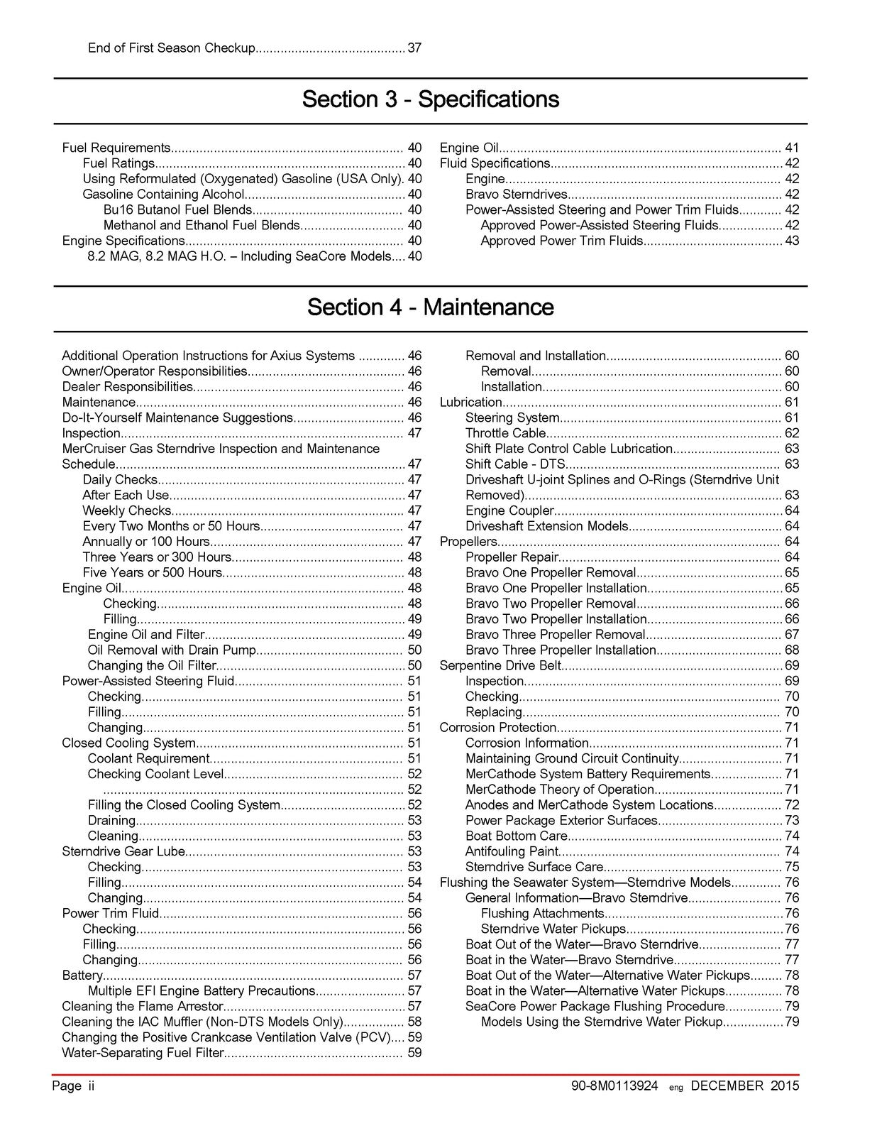 MERCURY MERCRUISER 8.2 MAG HO SeaCore Operation Maintenance Manual 2015 - BOUND