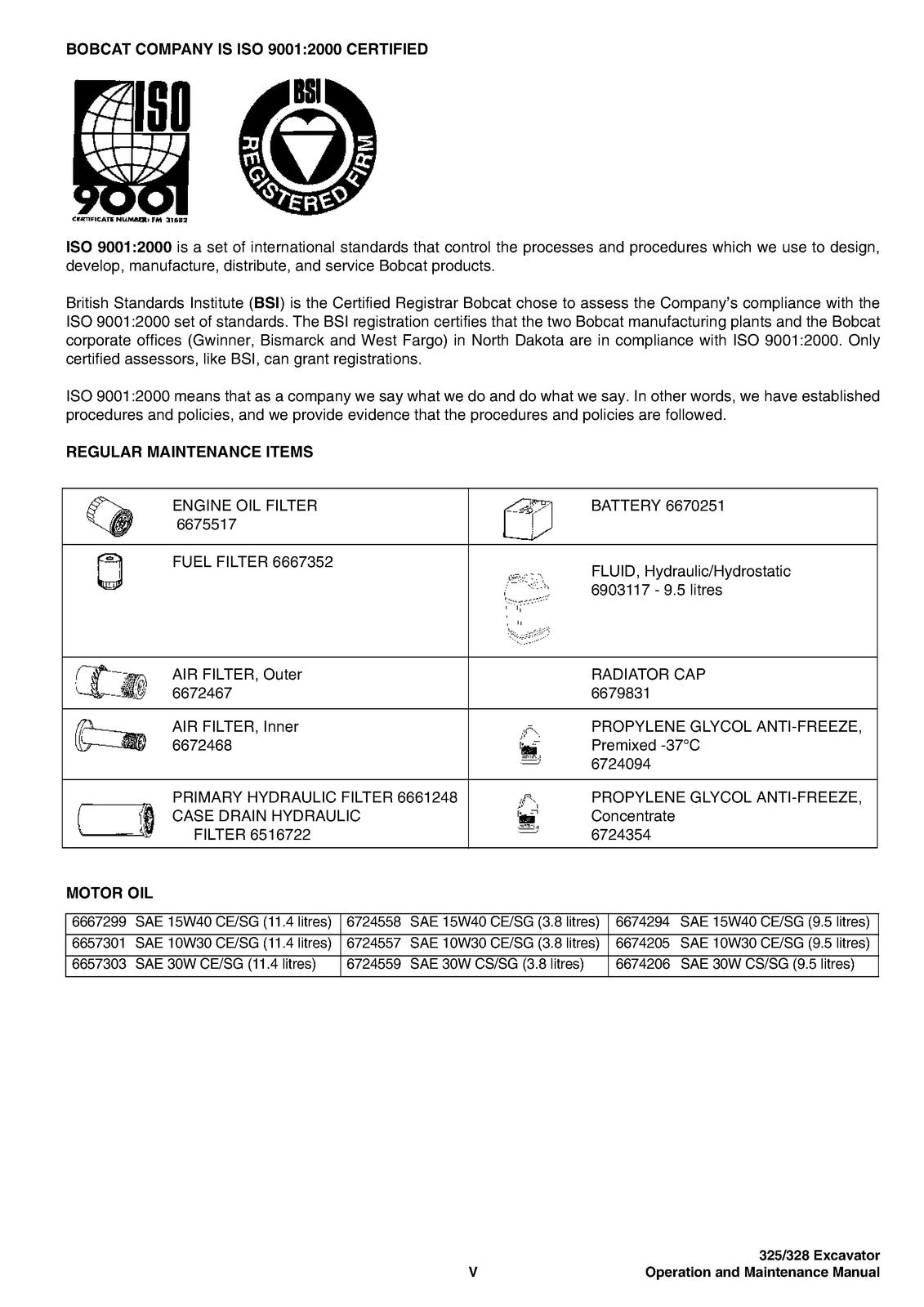 BOBCAT 325 328 G Series Excavator Operation And Maintenance Manual - WIRE BOUND