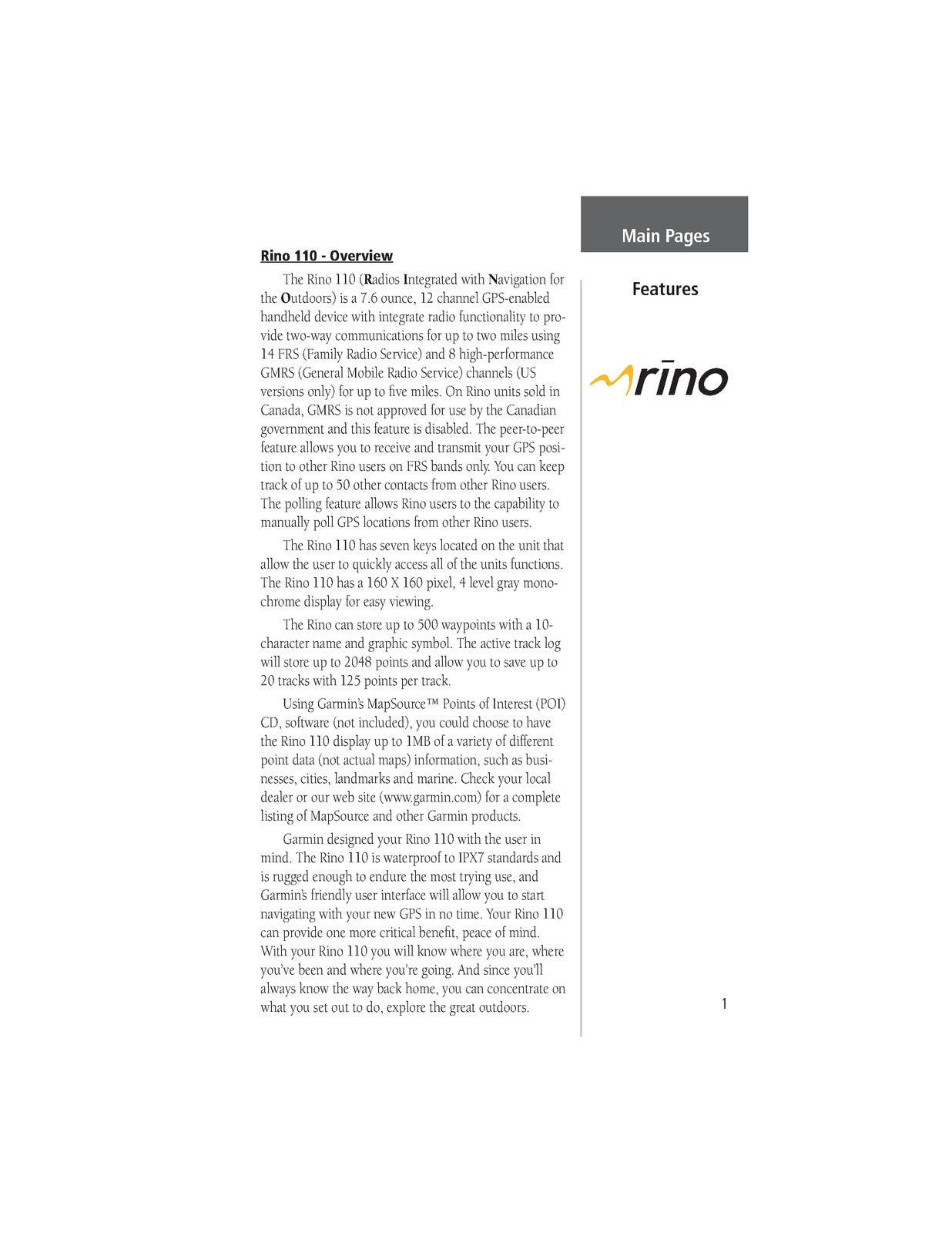GARMIN Rino 110 2-Way Radio Personal Navigator Owners Manual 2003 - WIRE BOUND