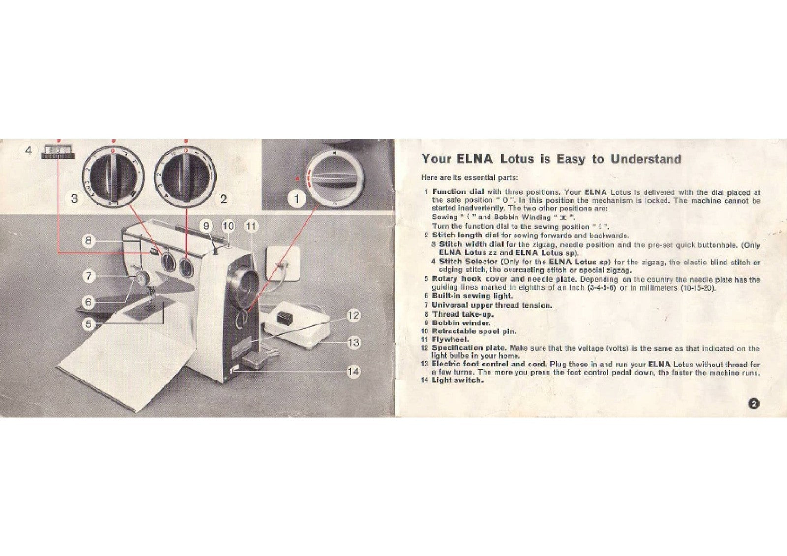 ELNA Lotus Sewing Machine Instruction Manual - STEEL WIRE BOUND - TOUGH COVERS