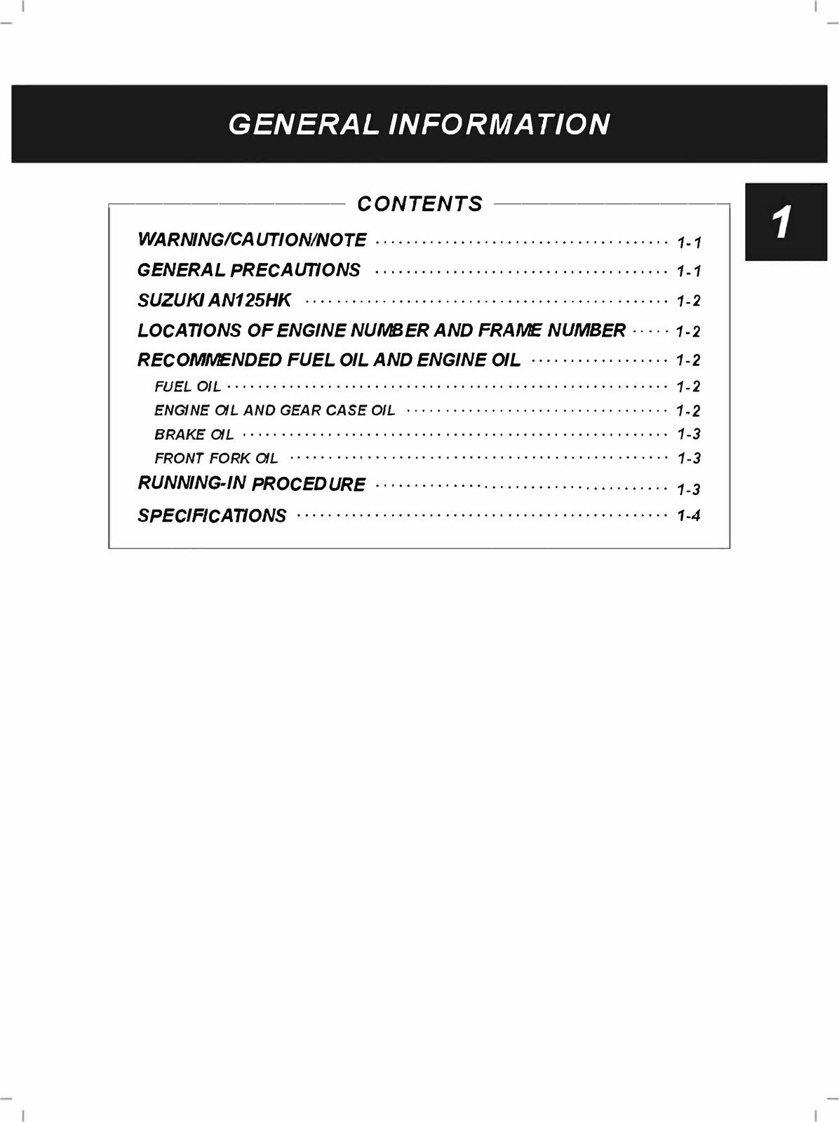 SUZUKI AN125HK Motorcycle Service Manual - STEEL WIRE BOUND - PROTECTIVE COVERS