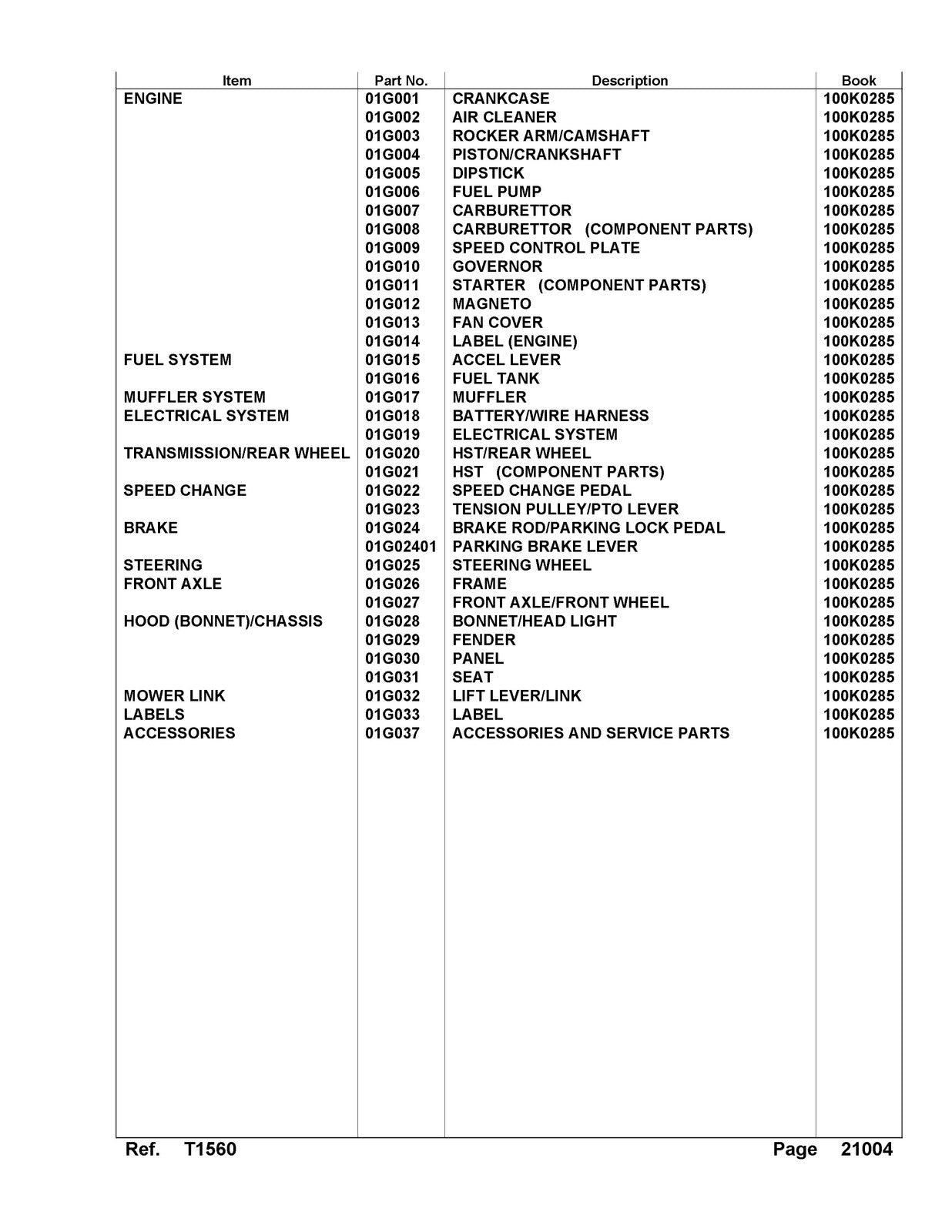 KUBOTA T1560 serial number 39999 and below Parts Manual - WIRE BOUND - COVERS