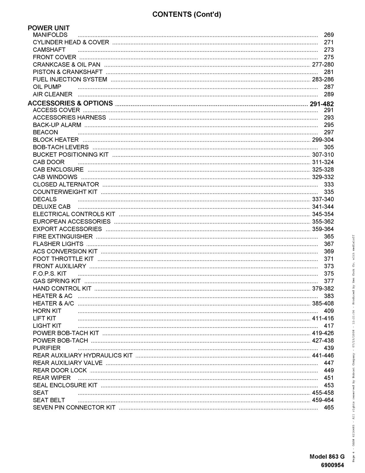 BOBCAT 863 G-Series Skid Steer Loader Parts Manual SN 514440001 Up - WIRE BOUND