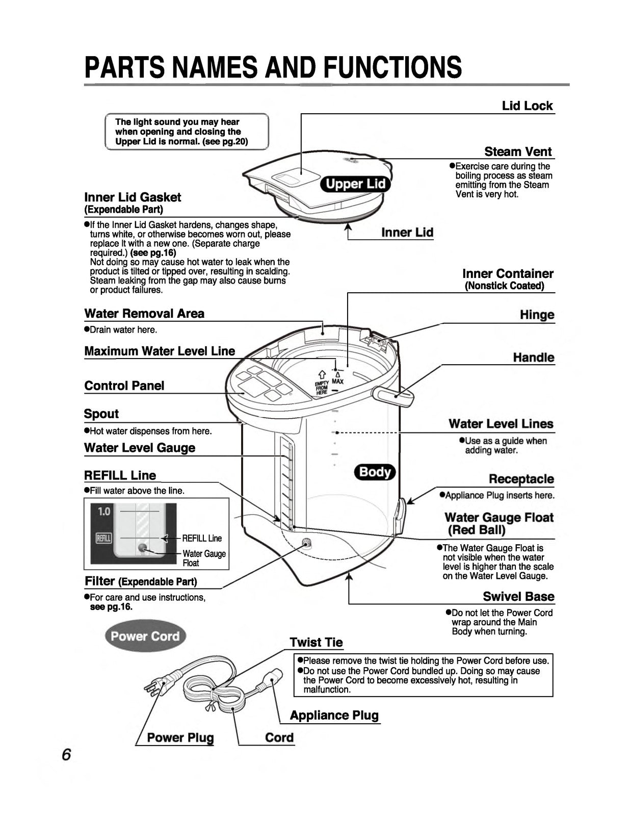 ZOJIRUSHI CV-JAC40 50 VE Hybrid Water Boiler Operating Instructions Manual