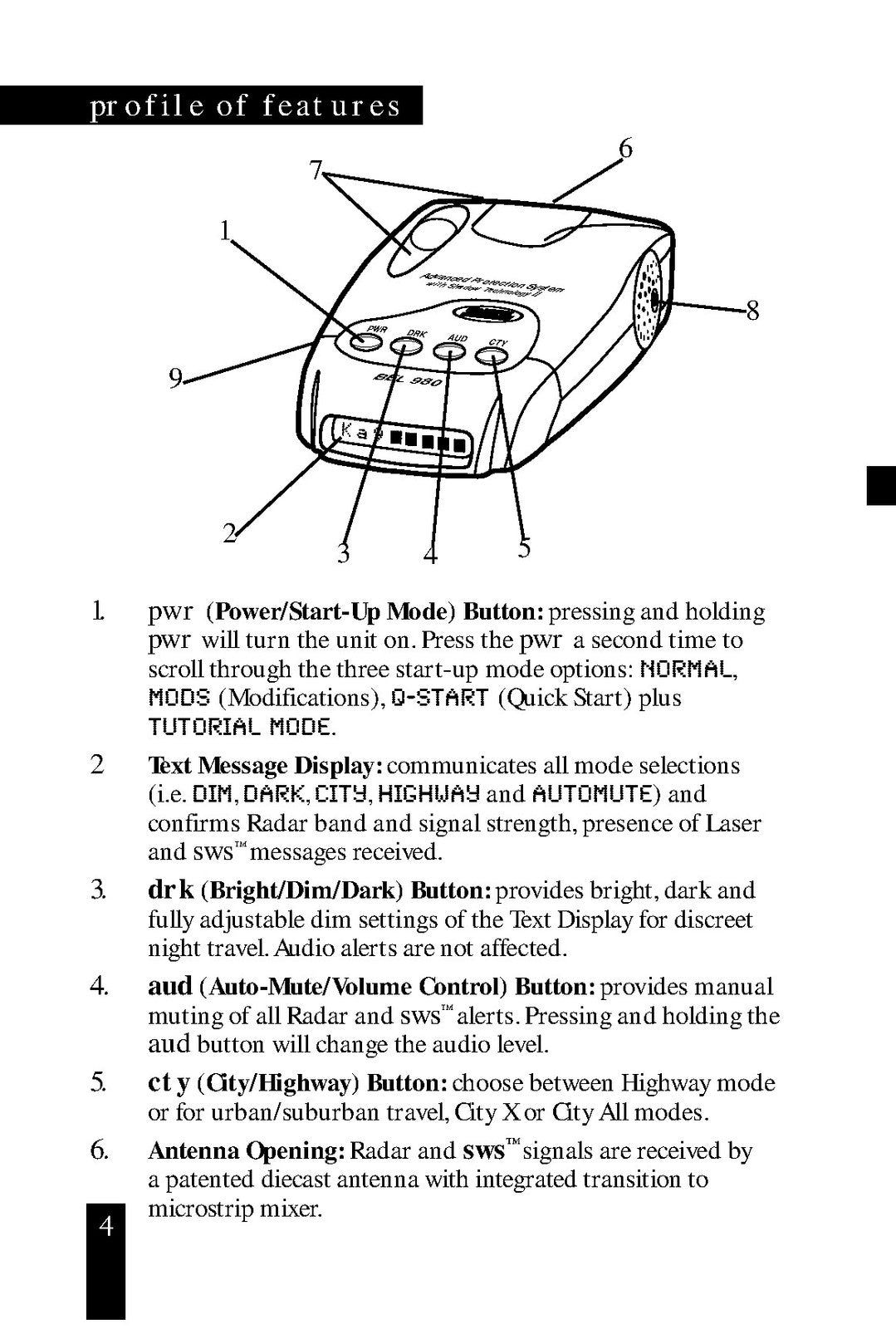BEL 980 950 Radar Laser Safety Detector Operating Instructions Manual - BOUND