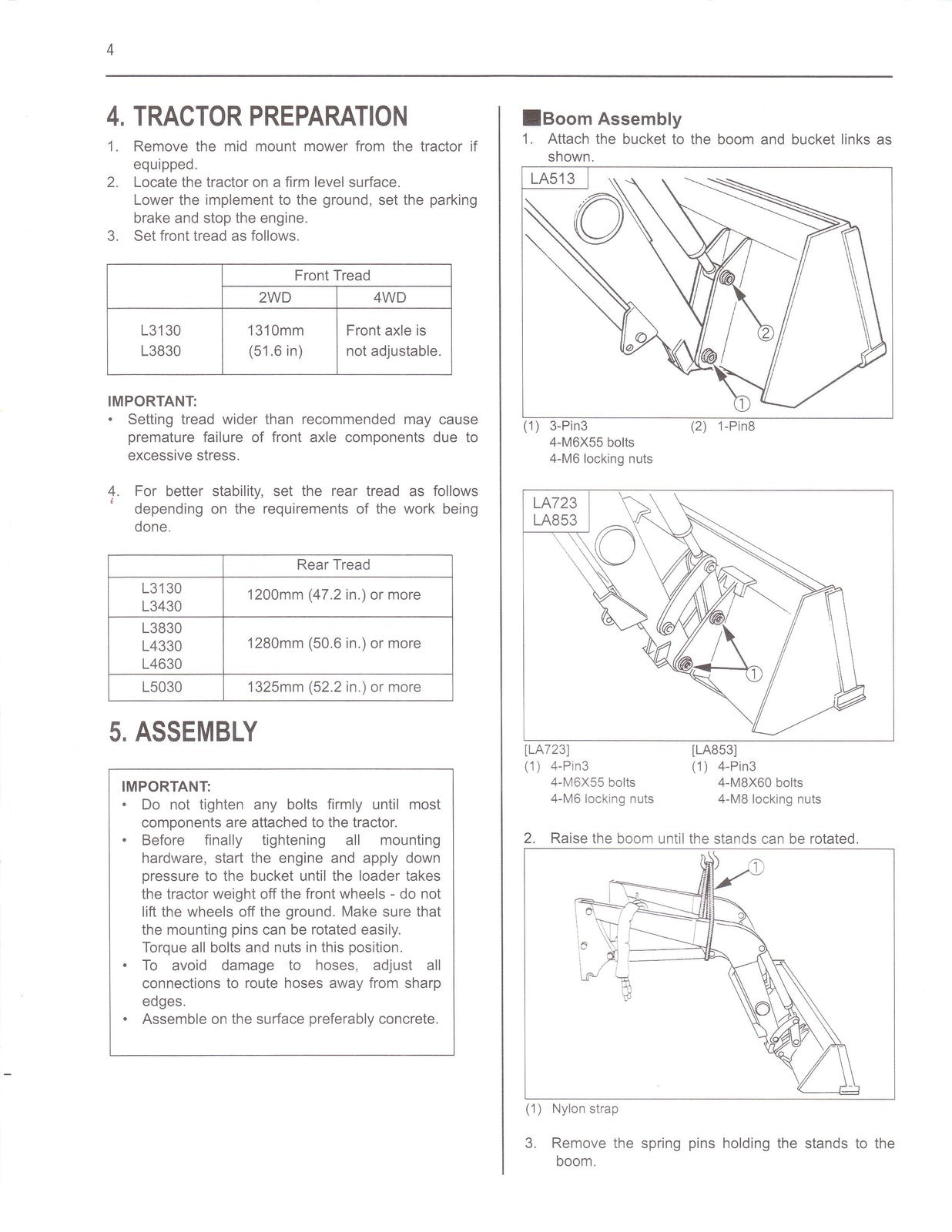 KUBOTA LA513 LA723 LA853 Front Loader Assembly Instructions Manual - WIRE BOUND