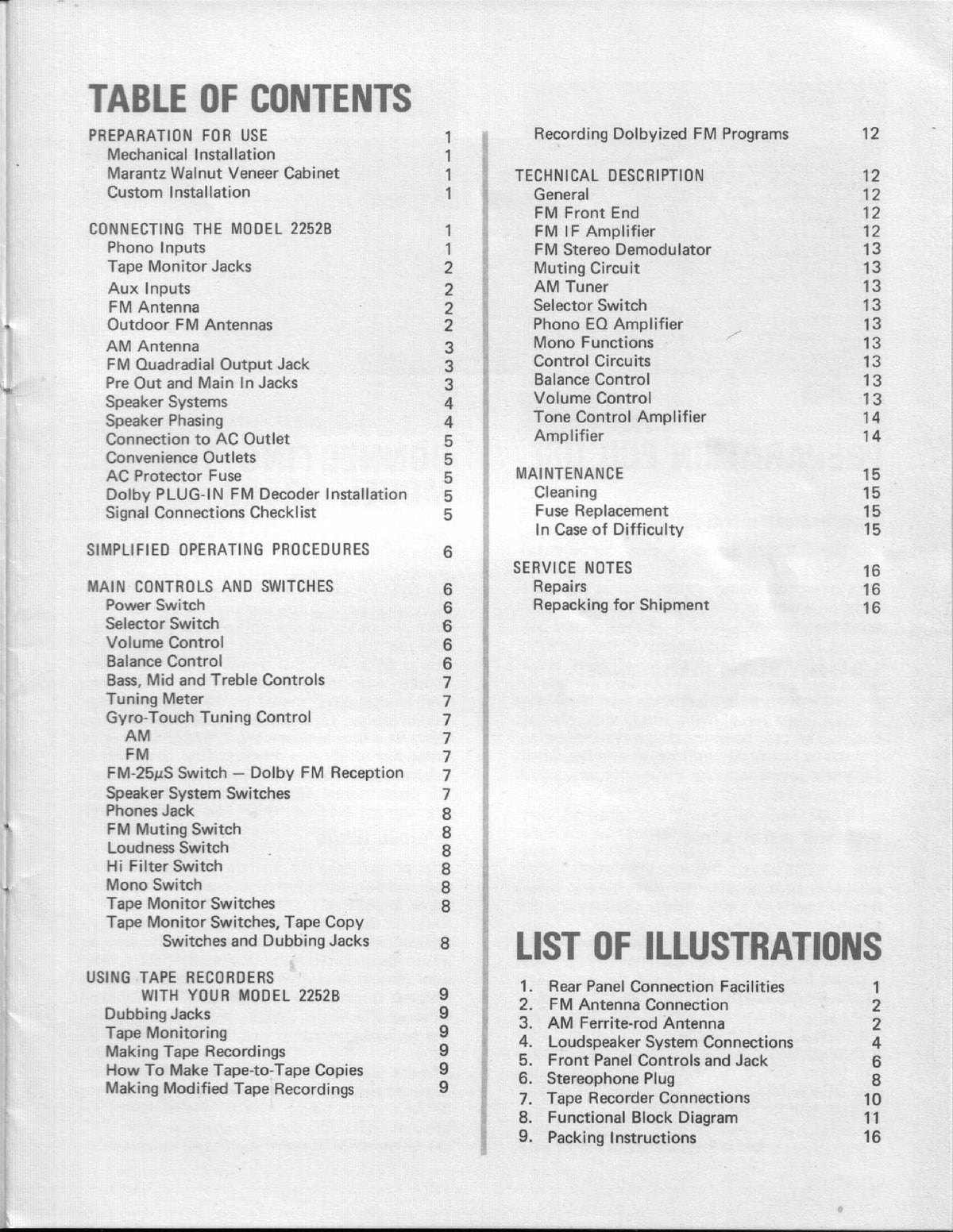 MARANTZ 2252B Stereophonic Receiver Operators & Service Manual BUNDLE