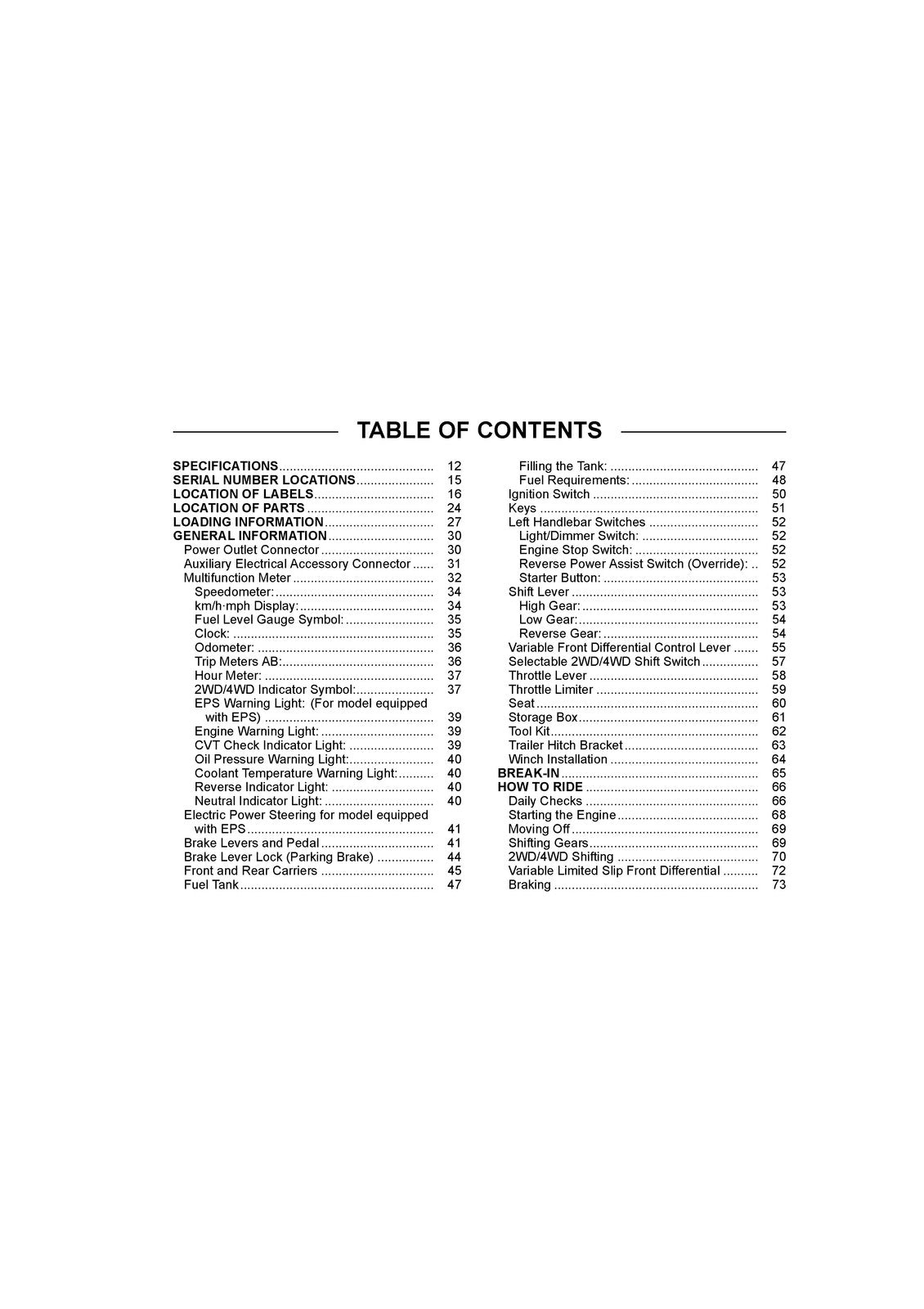 KAWASAKI Brute Force 750 4x4i Owners Manual 2017 - WIRE BOUND - TOUGH COVERS