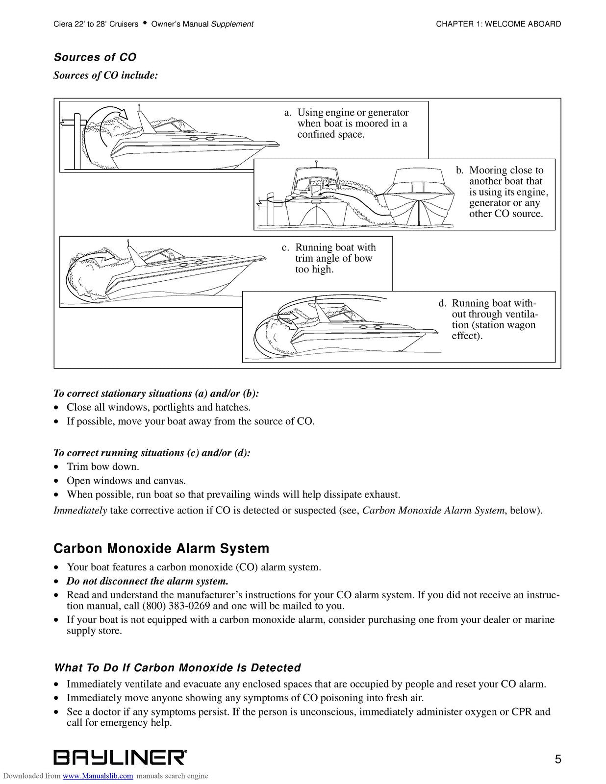 BAYLINER Ciera 22-28 Cruisers Owners Manual Supplement - WIRE BOUND - COVERS