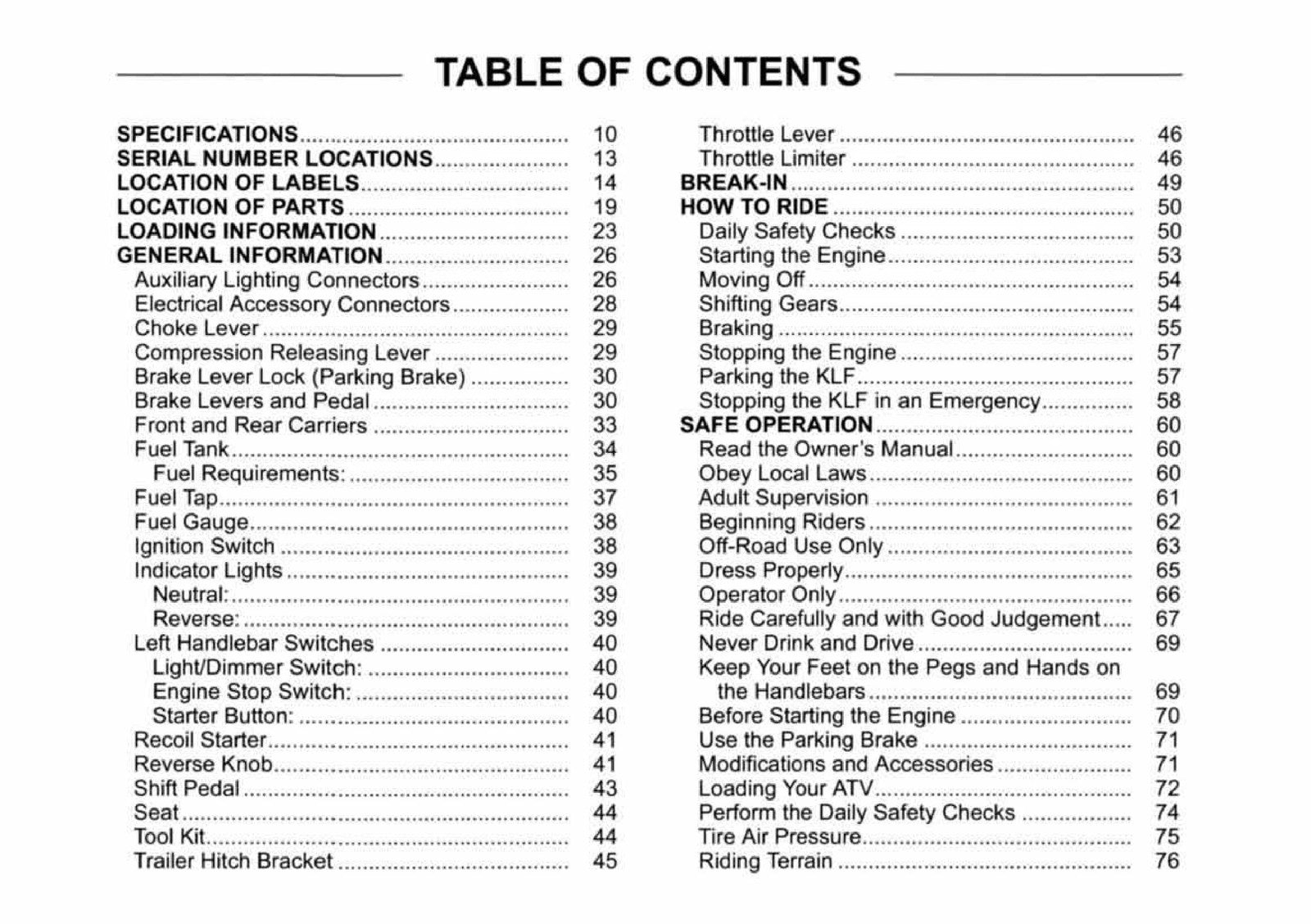 KAWASAKI Bayou 250 Owners Manual 2006 - STEEL WIRE BOUND - PROTECTIVE COVERS