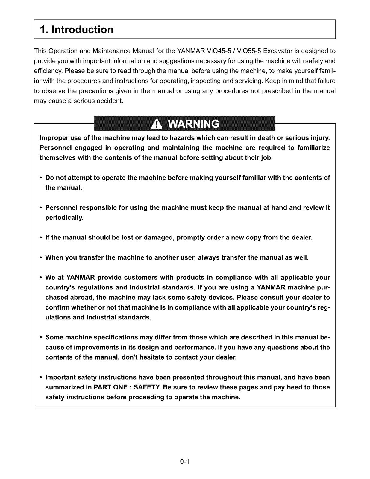 YANMAR ViO45-5 ViO55-5 Excavator Operation and Maintenance Manual - WIRE BOUND