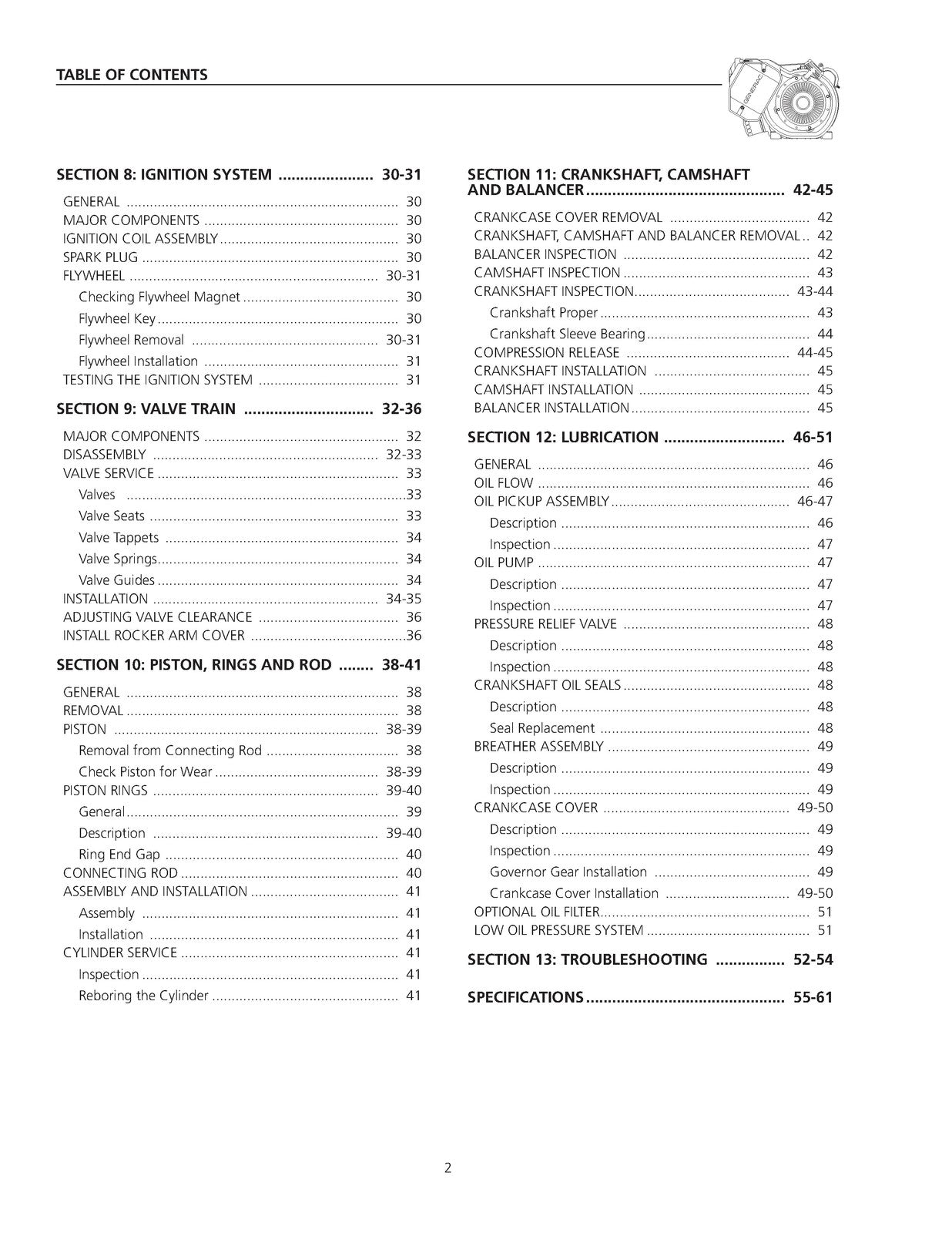 GENERAC 320 360 410 Large Frame GN Engines Service Repair Manual - WIRE BOUND
