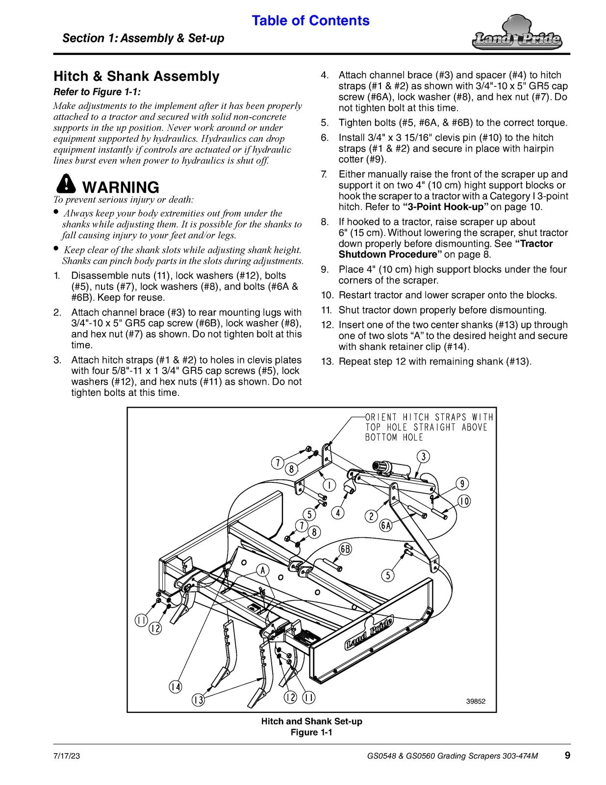 LAND PRIDE GS05 Series Grading Scrapers Operators Manual - WIRE BOUND - COVERS