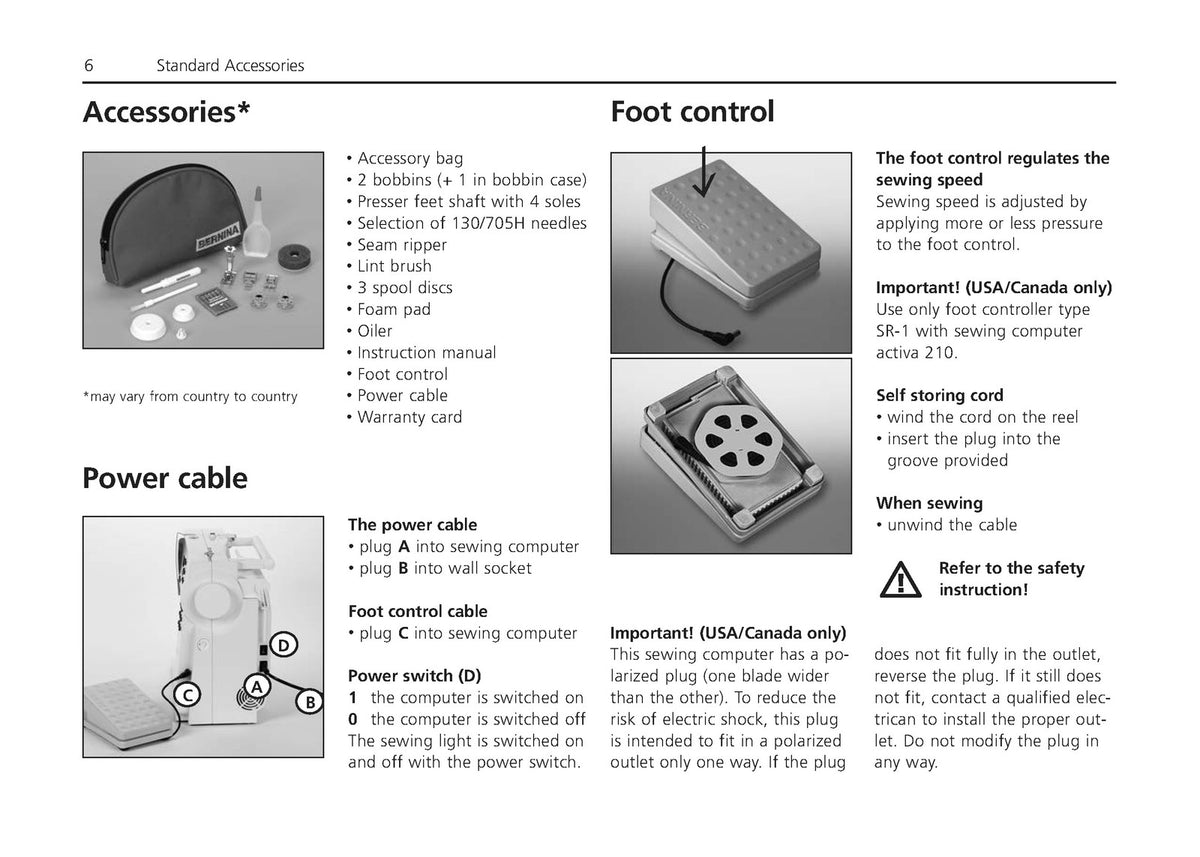 BERNINA Activa 210 Sewing Computer Instruction Manual - WIRE BOUND - COVERS