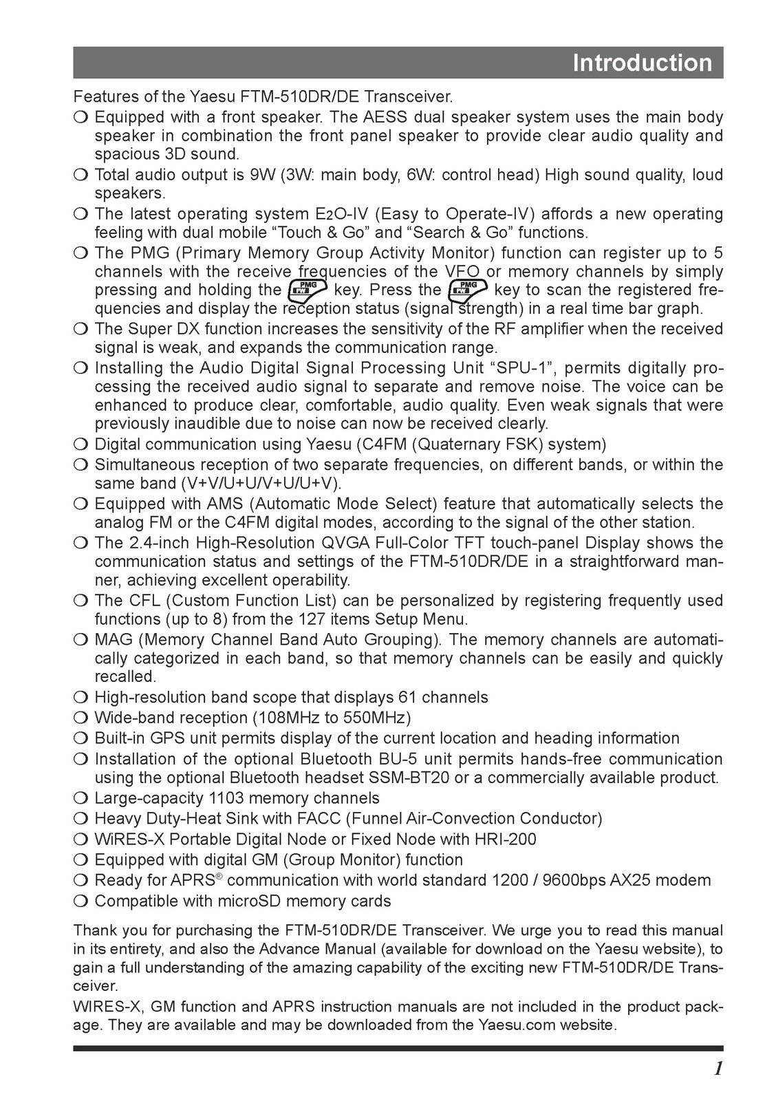 YAESU FTM-510DR 510DE C4FM FM 144 430MHz Dual Band Digital Operating Manual
