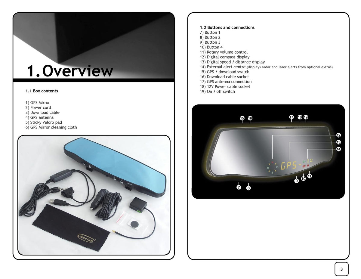 CHEETAH GPS Mirror Driver Safety System User Manual - WIRE BOUND - TOUGH COVERS