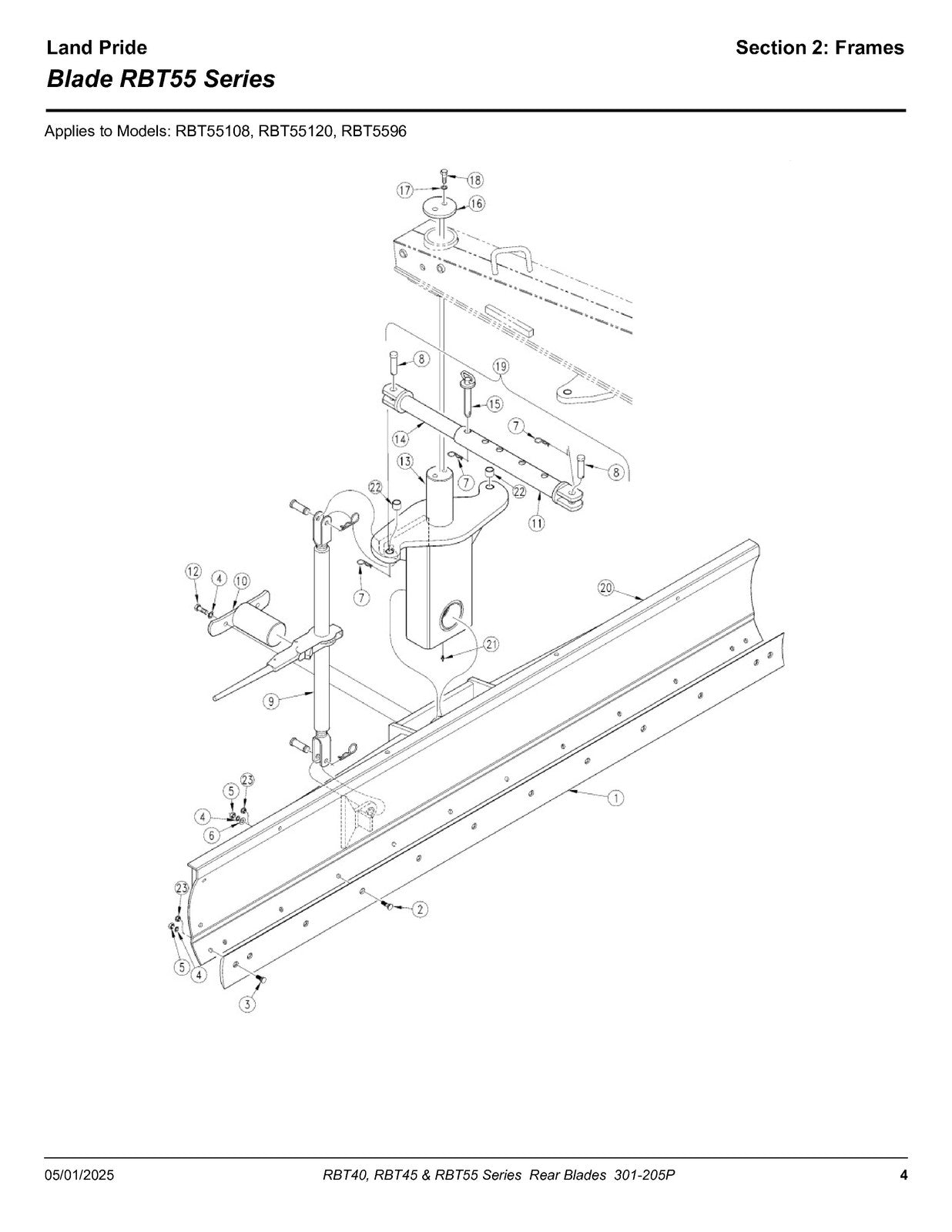 LAND PRIDE RBT4096 Series Rear Blades Parts Manual 2025 - WIRE BOUND - COVERS