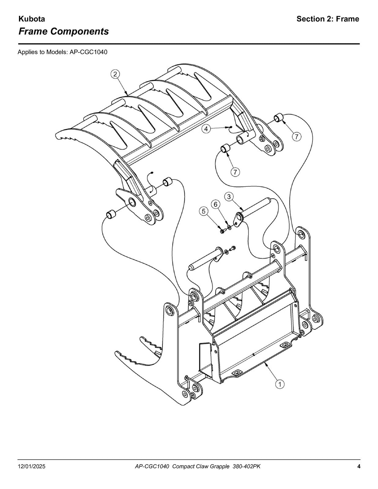 LAND PRIDE CGC10 Series Compact Claw Grapple Parts Manual 2025 - WIRE BOUND
