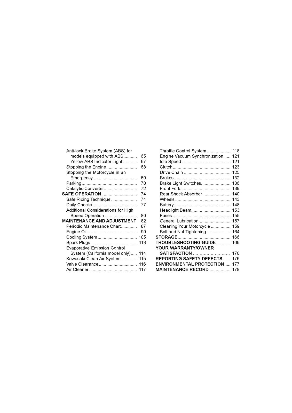 KAWASAKI Ninja 650 Owners Manual 2014 - STEEL WIRE BOUND - PROTECTIVE COVERS