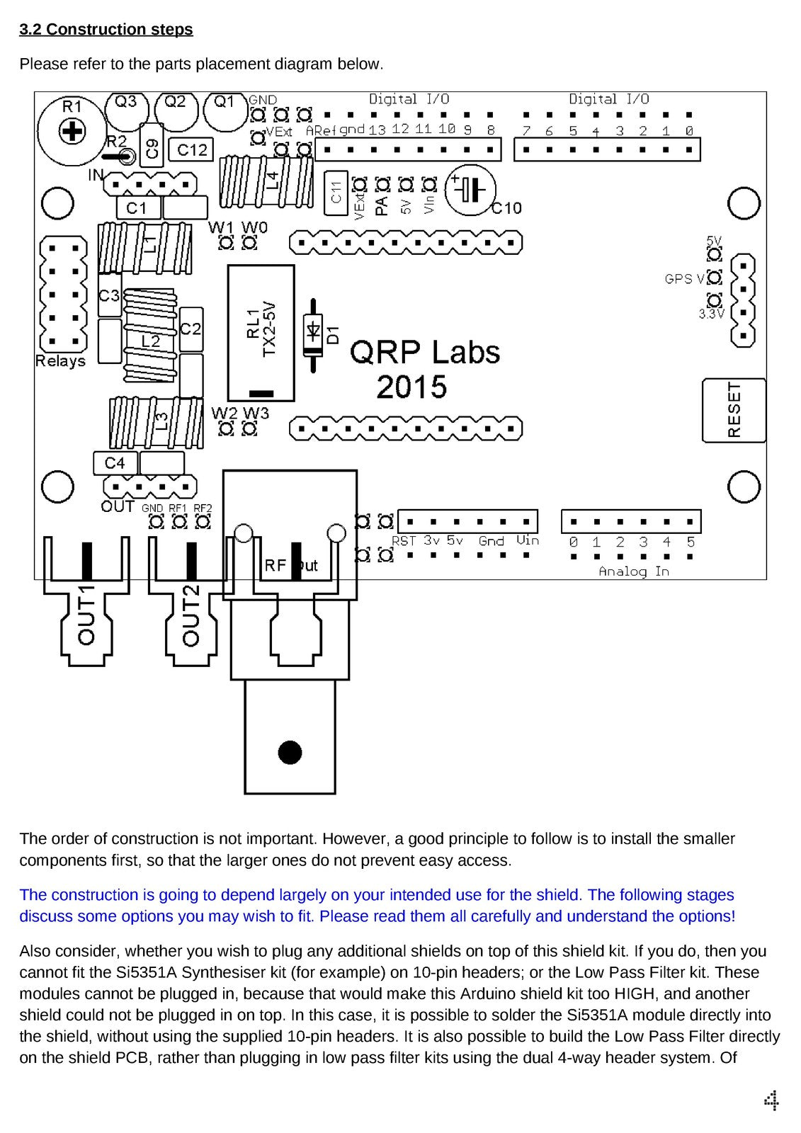 QRP LABS Arduino Shield Kit Assembly Manual 2015 - WIRE BOUND - TOUGH COVERS