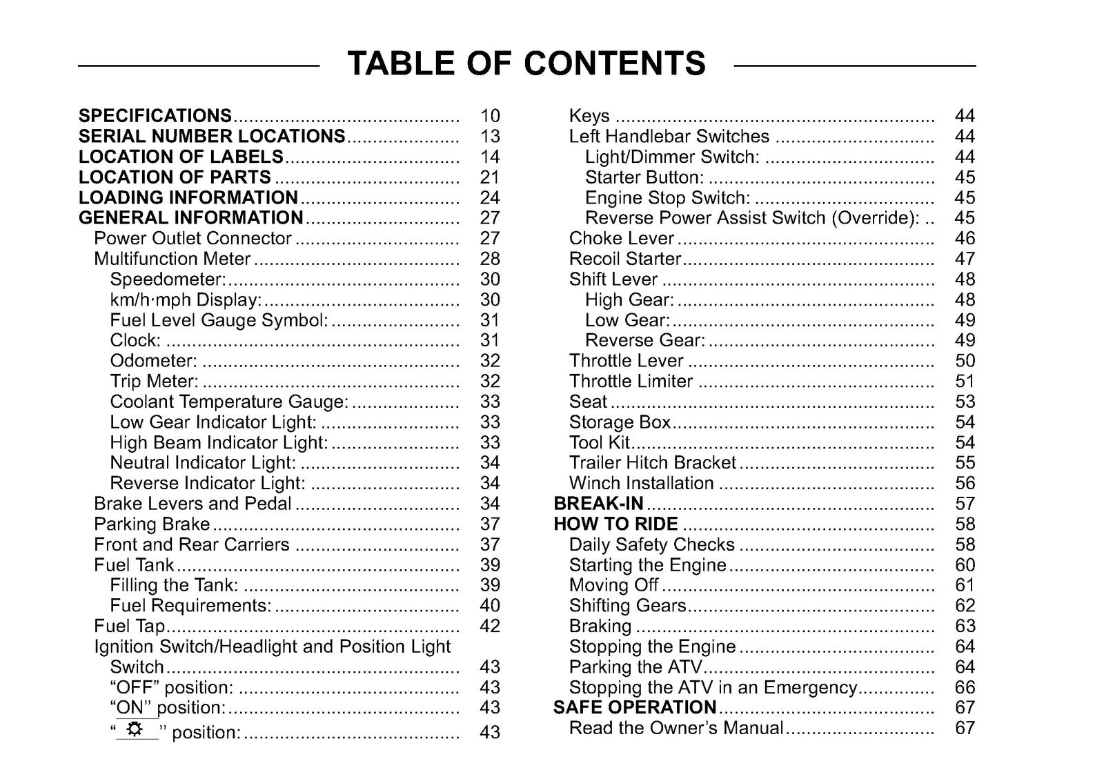 KAWASAKI Brute Force 300 ATV Owners Manual 2013 - WIRE BOUND - TOUGH COVERS