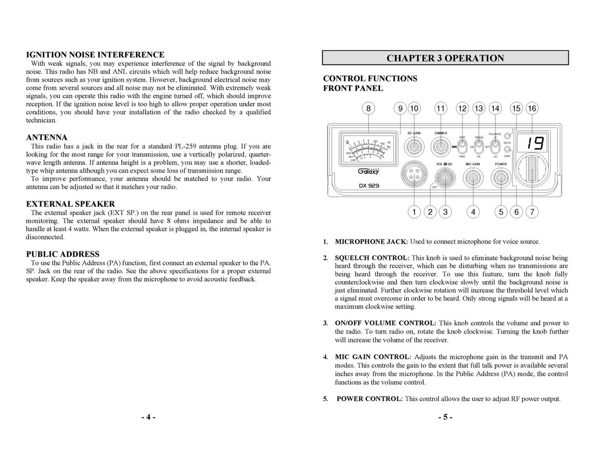 GALAXY DX 929 CB Mobile Transceiver Owners Manual - WIRE BOUND - TOUGH COVERS