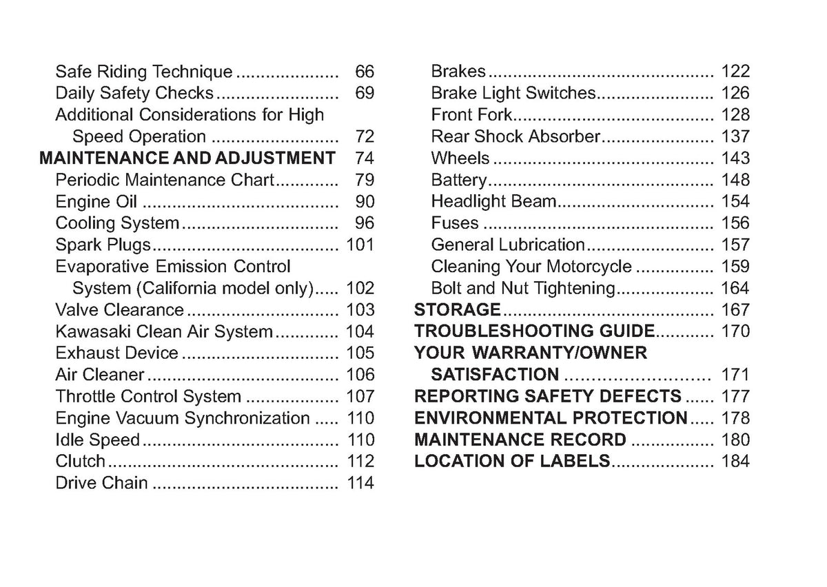 KAWASAKI Ninja 1000 Owners Manual 2011 - STEEL WIRE BOUND - PROTECTIVE COVERS