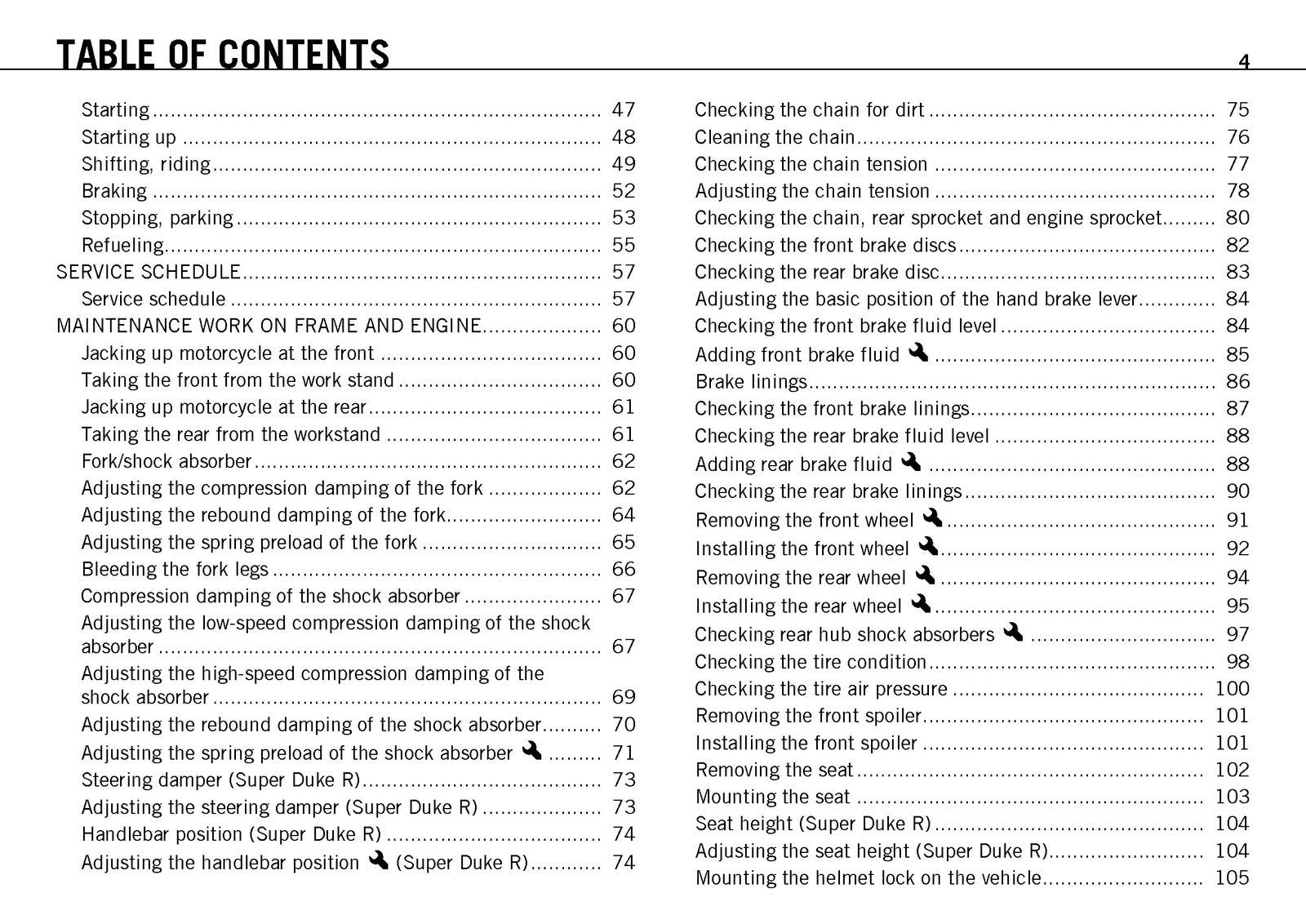KTM 990 Super Duke EU Owners Manual 2010 - STEEL WIRE BOUND - PROTECTIVE COVERS