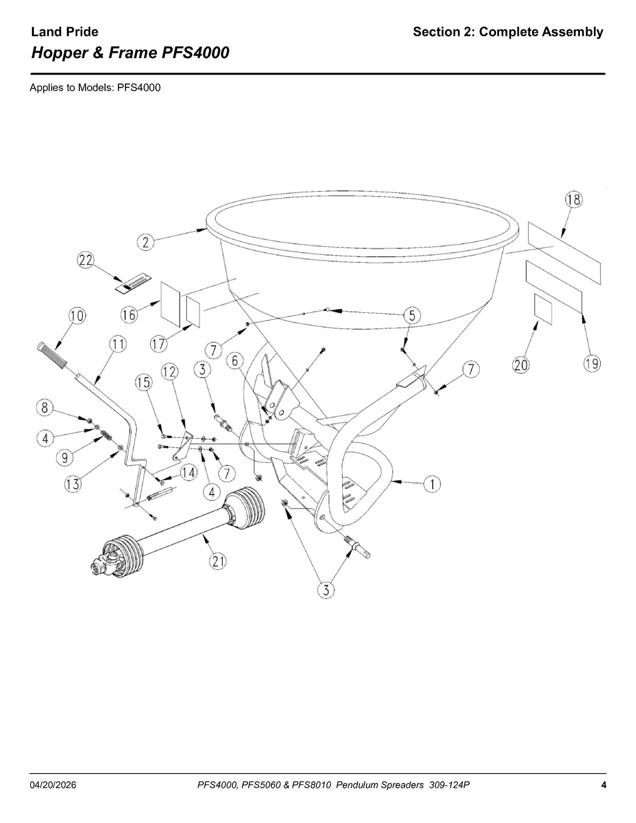 LAND PRIDE PFS Series Spreaders Parts Manual 2026 - WIRE BOUND - TOUGH COVERS