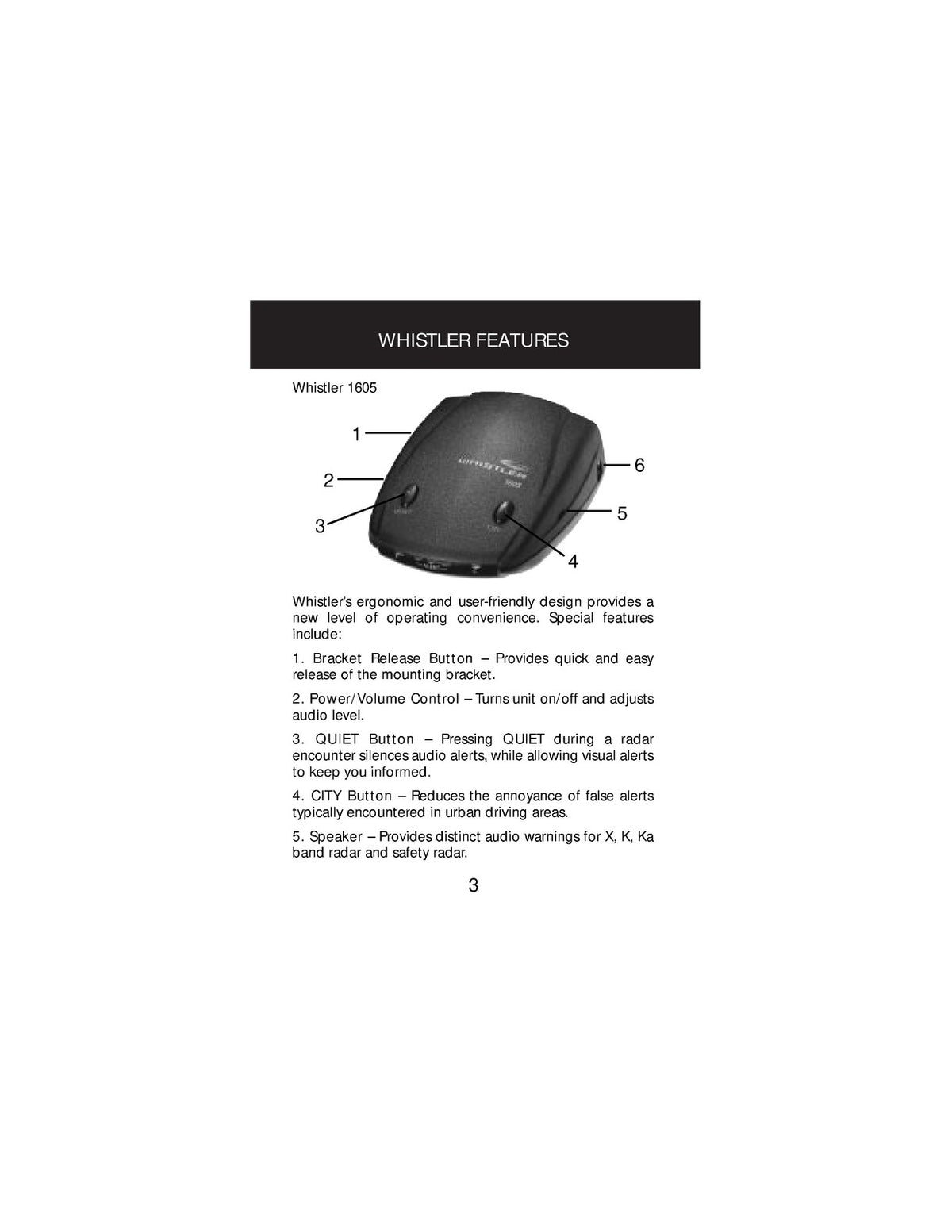 WHISTLER 1605 Radar Detector Owners Manual - STEEL WIRE BOUND - TOUGH COVERS