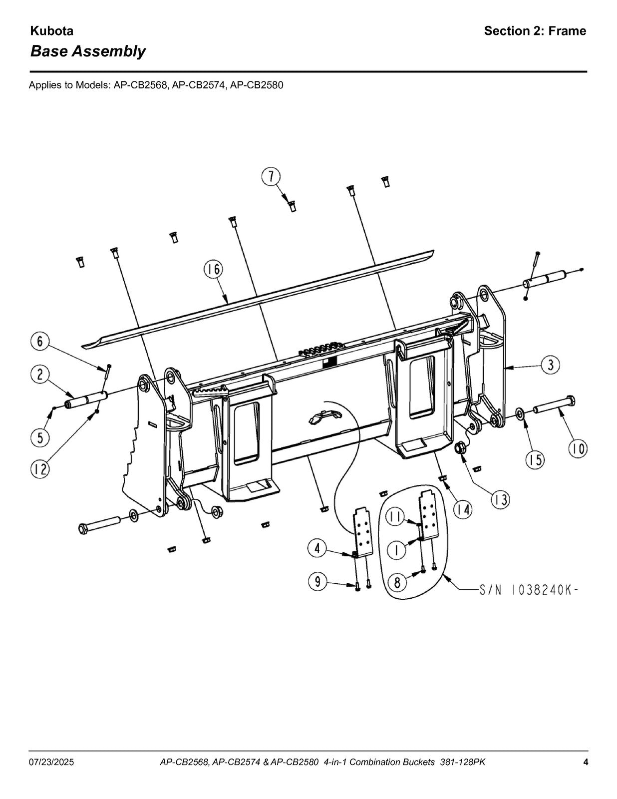 LAND PRIDE CB25 Series Combination Buckets Parts Manual 2025 - WIRE BOUND