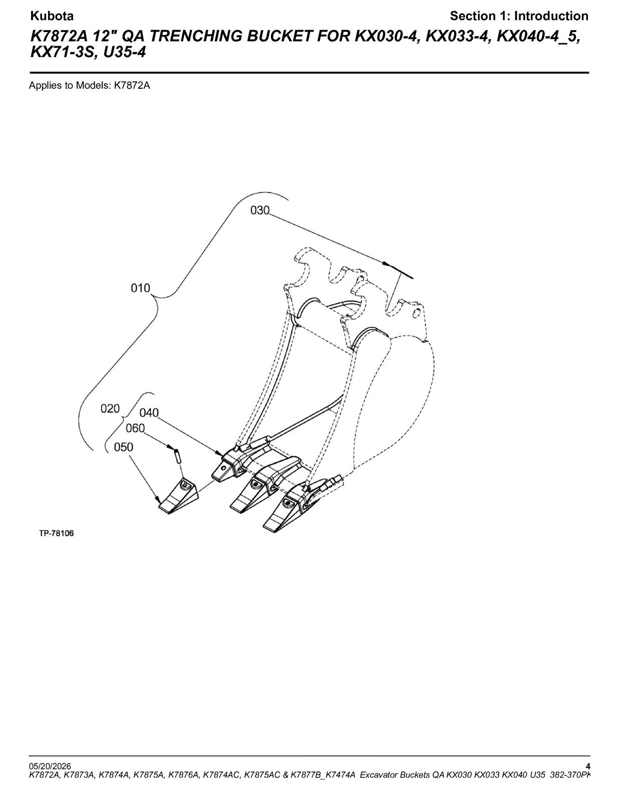 LAND PRIDE K78XX KX030 033 040 U35 K-series Excavator Parts Manual 2026 - BOUND