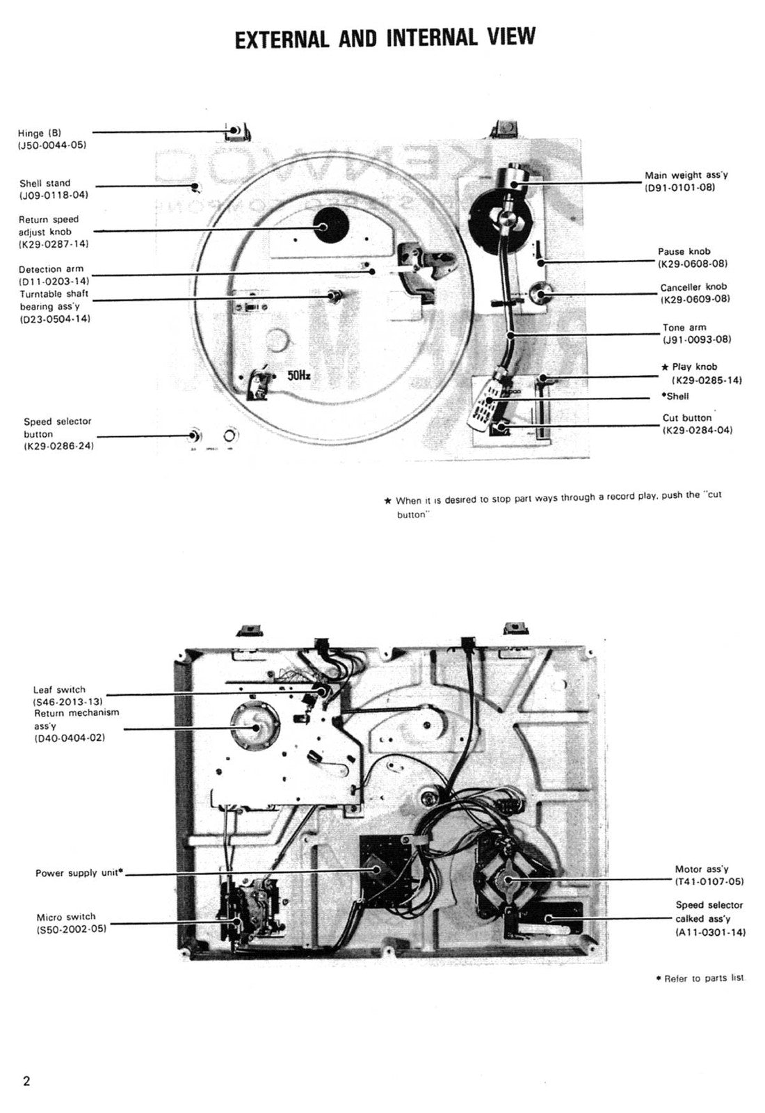 KENWOOD KD-2055 Turntable Service Manual - STEEL WIRE BOUND - PROTECTIVE COVERS