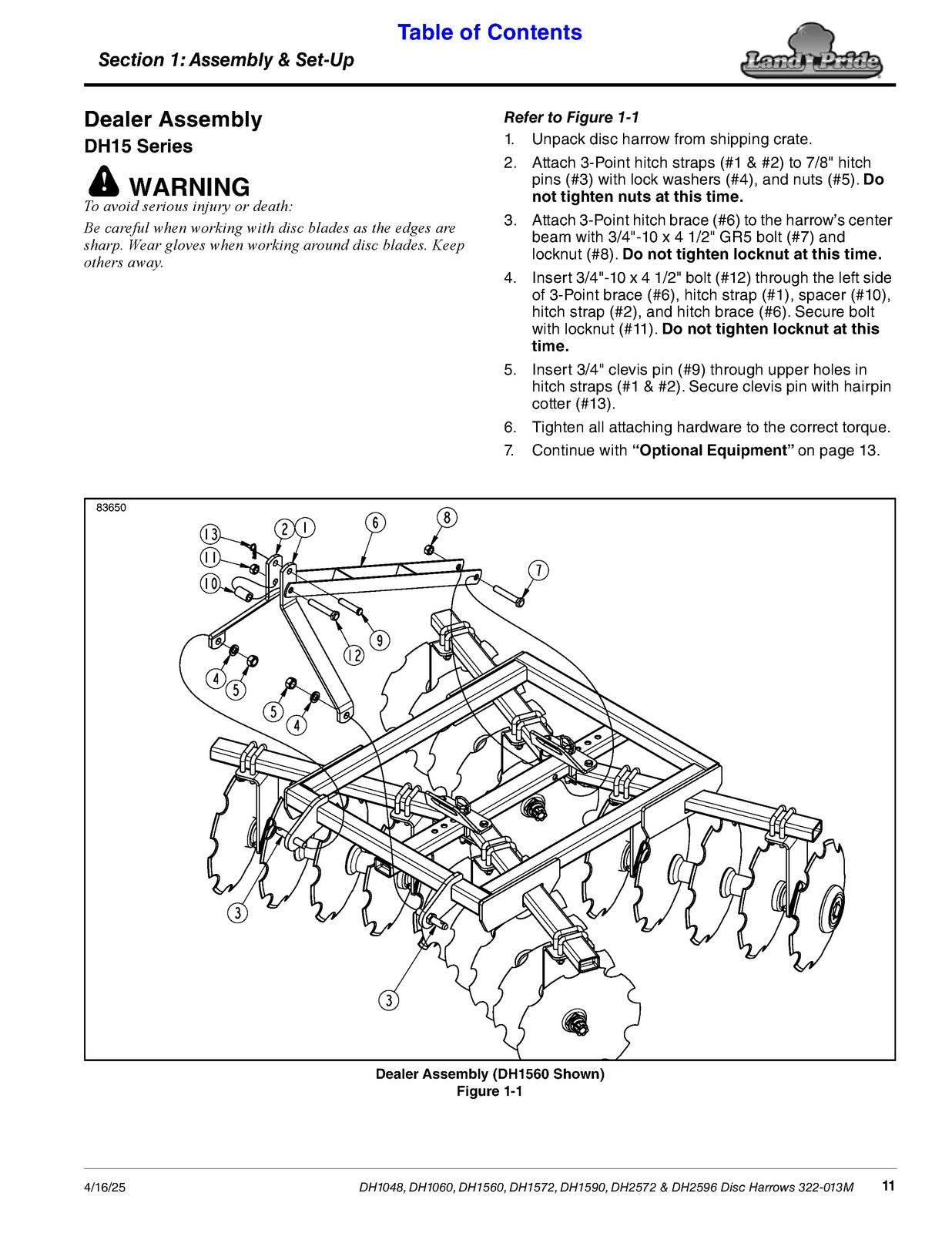 LAND PRIDE DH10 Series Disc Harrows Operators Manual - WIRE BOUND - TOUGH COVERS